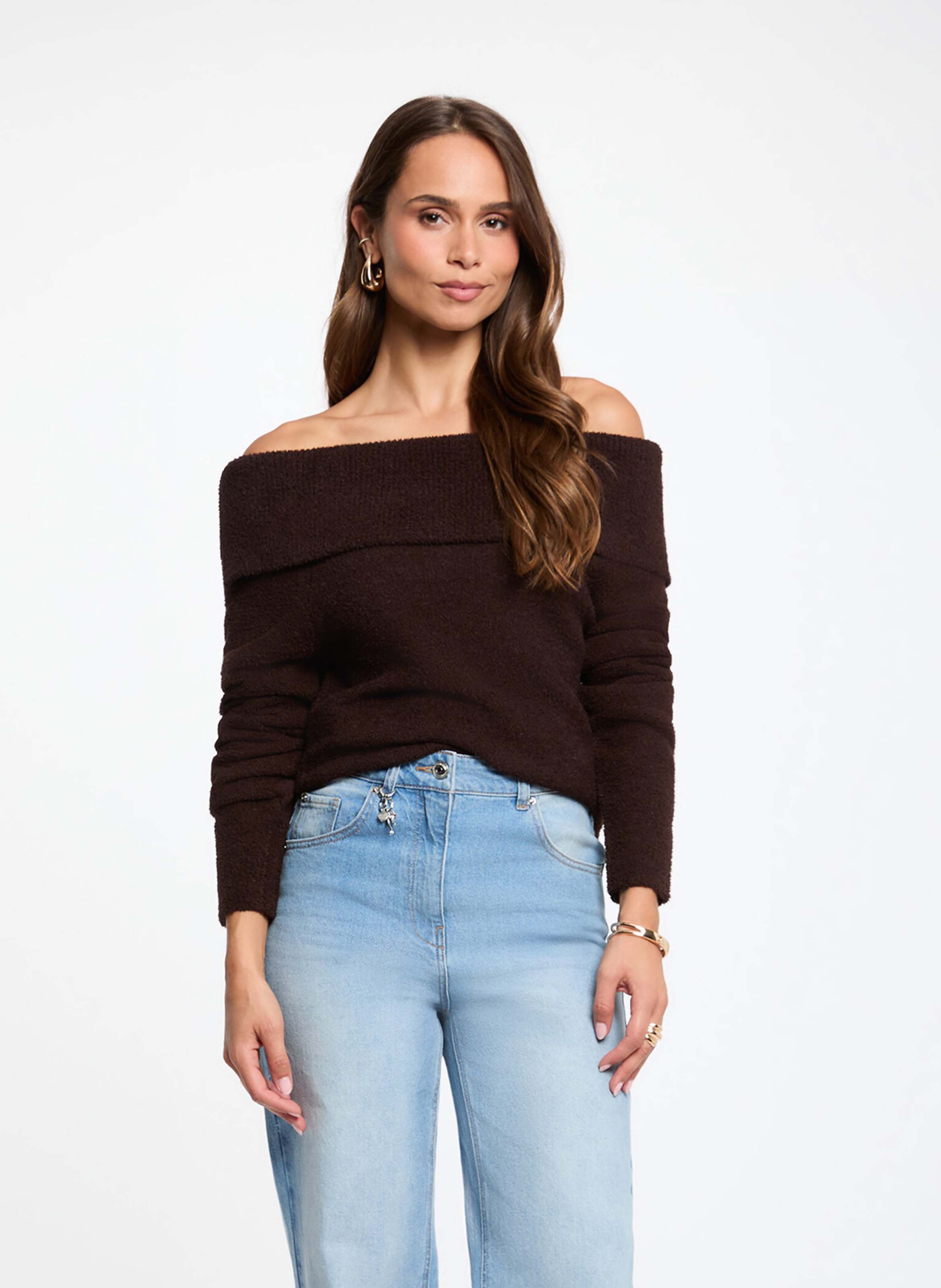 Pull ajustée col bardot en maille MORGAN