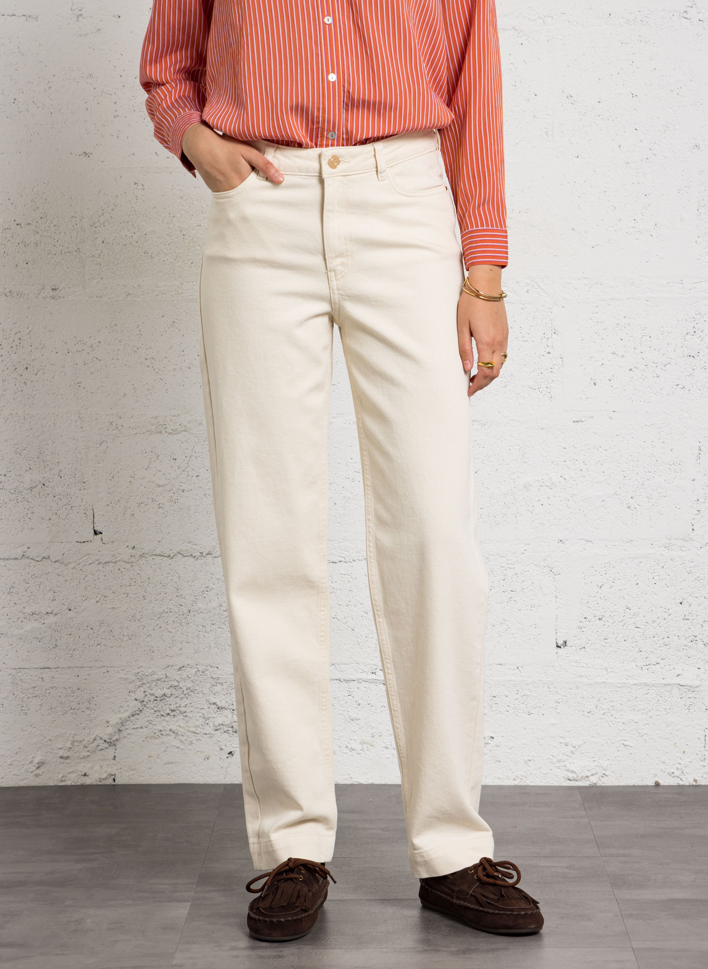 Cotton-blend straight-leg jeans MAISON 123 Beige