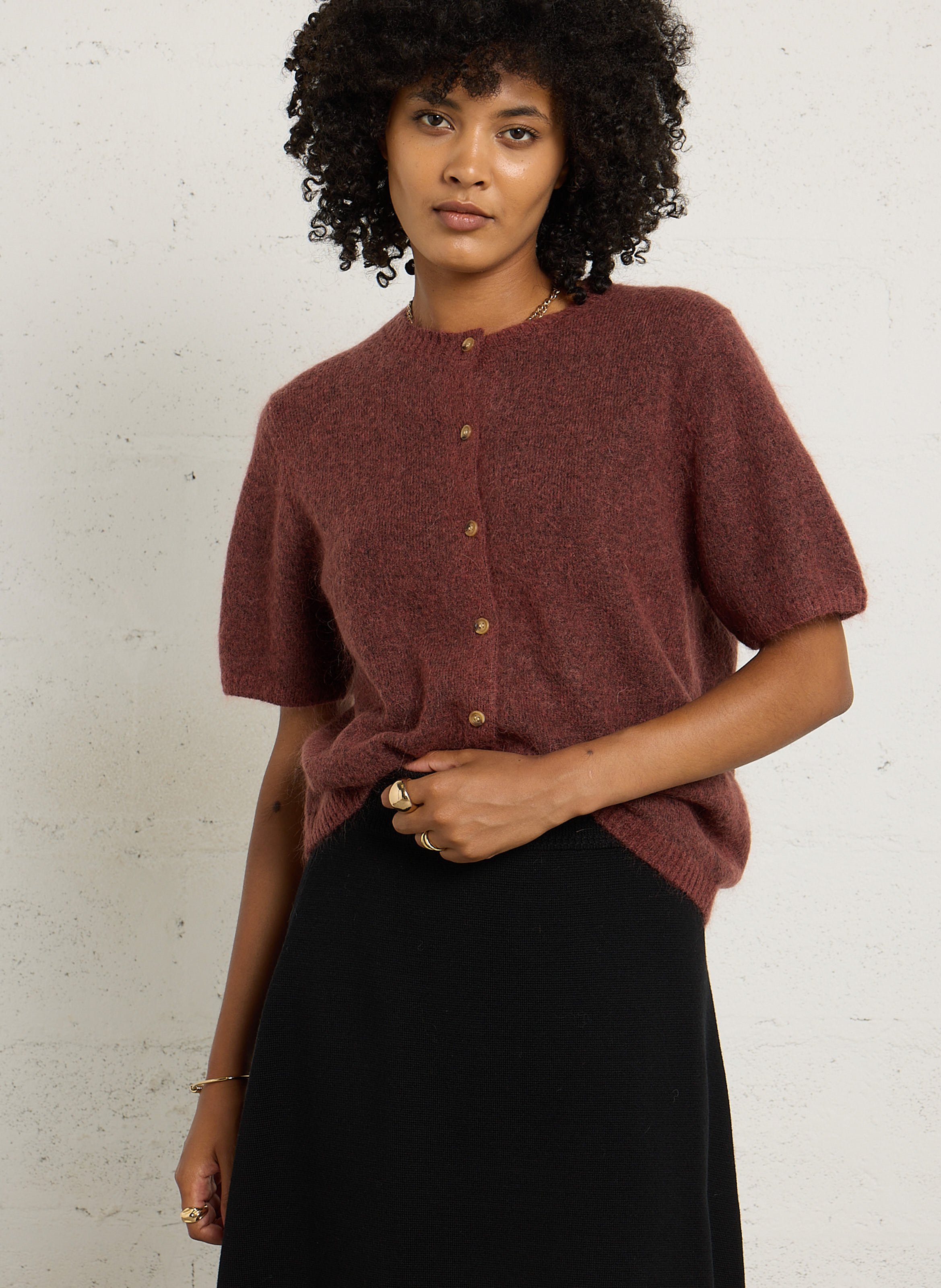 Cardigan droite en laine mélangée JC SOPHIE Marron