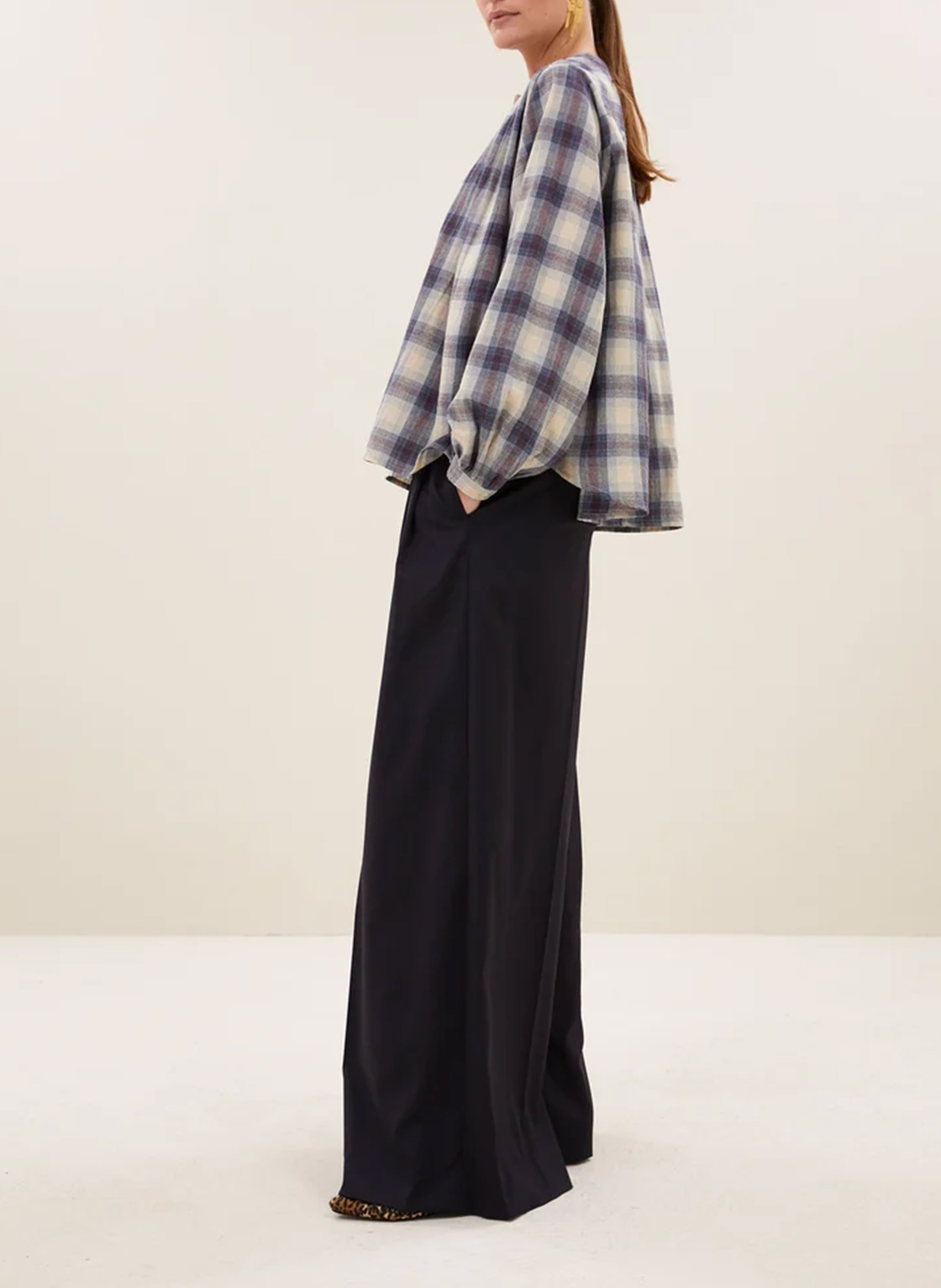 Wijd uitlopende geruite katoenen blouse BY BAR Veelkleurig