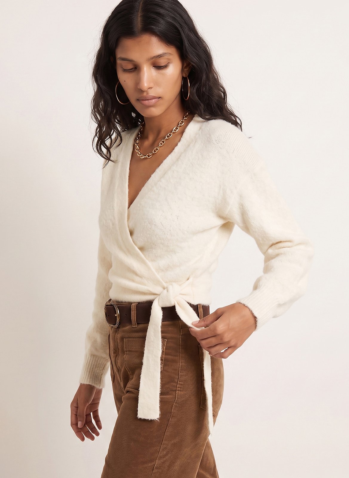 Fluffy V-neck wrap cardigan KOOKAI White