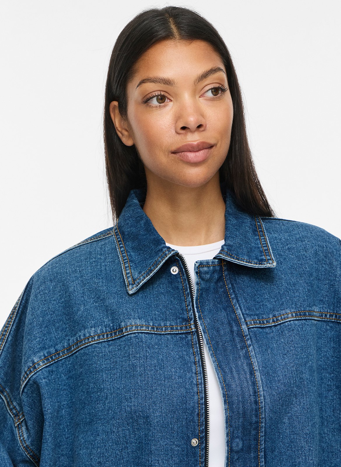 Oversized zip-up denim jacket VILA Blue