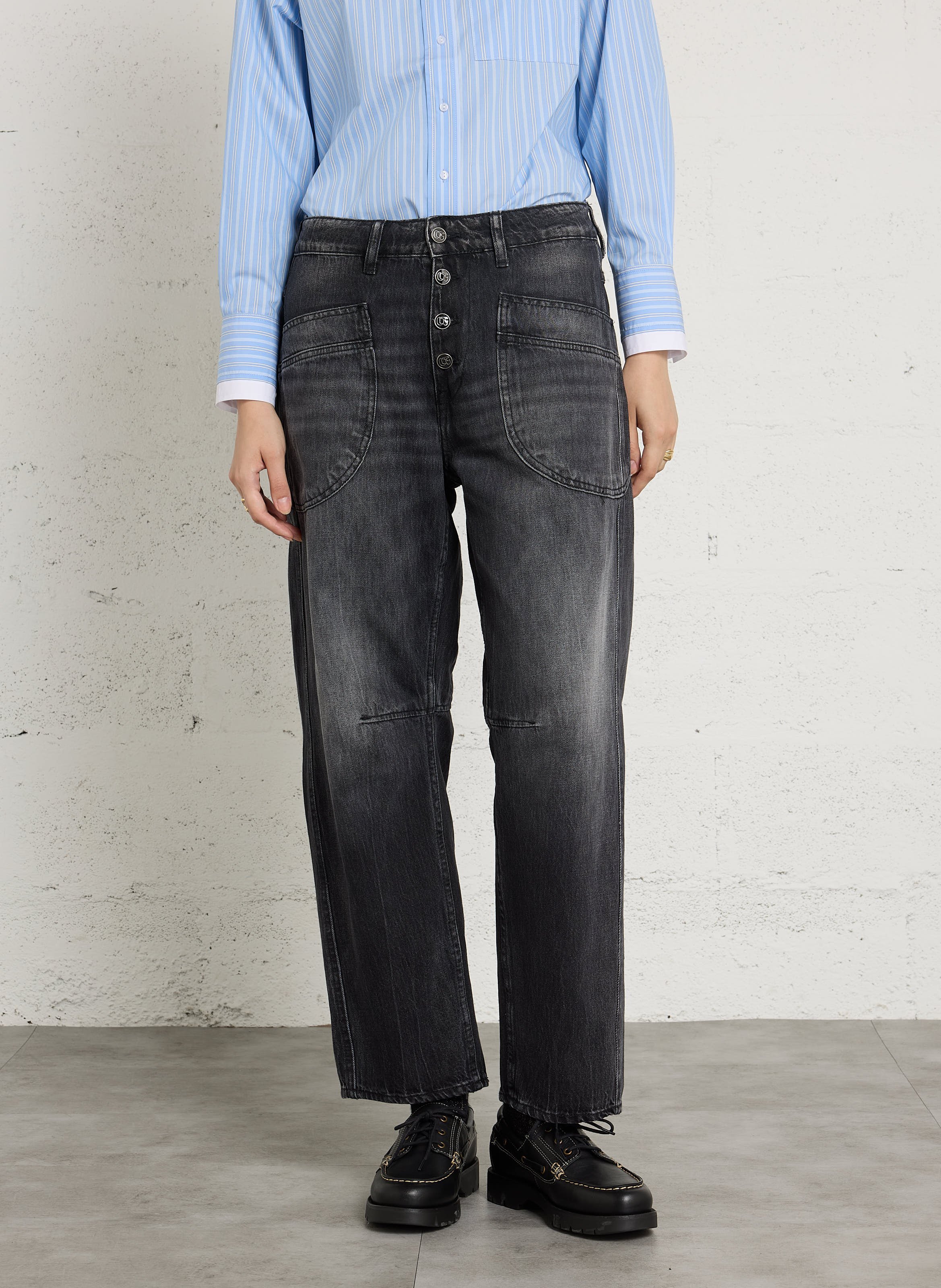 Weite Cropped-Jeans aus Baumwolle LE TEMPS DES CERISES Schwarz