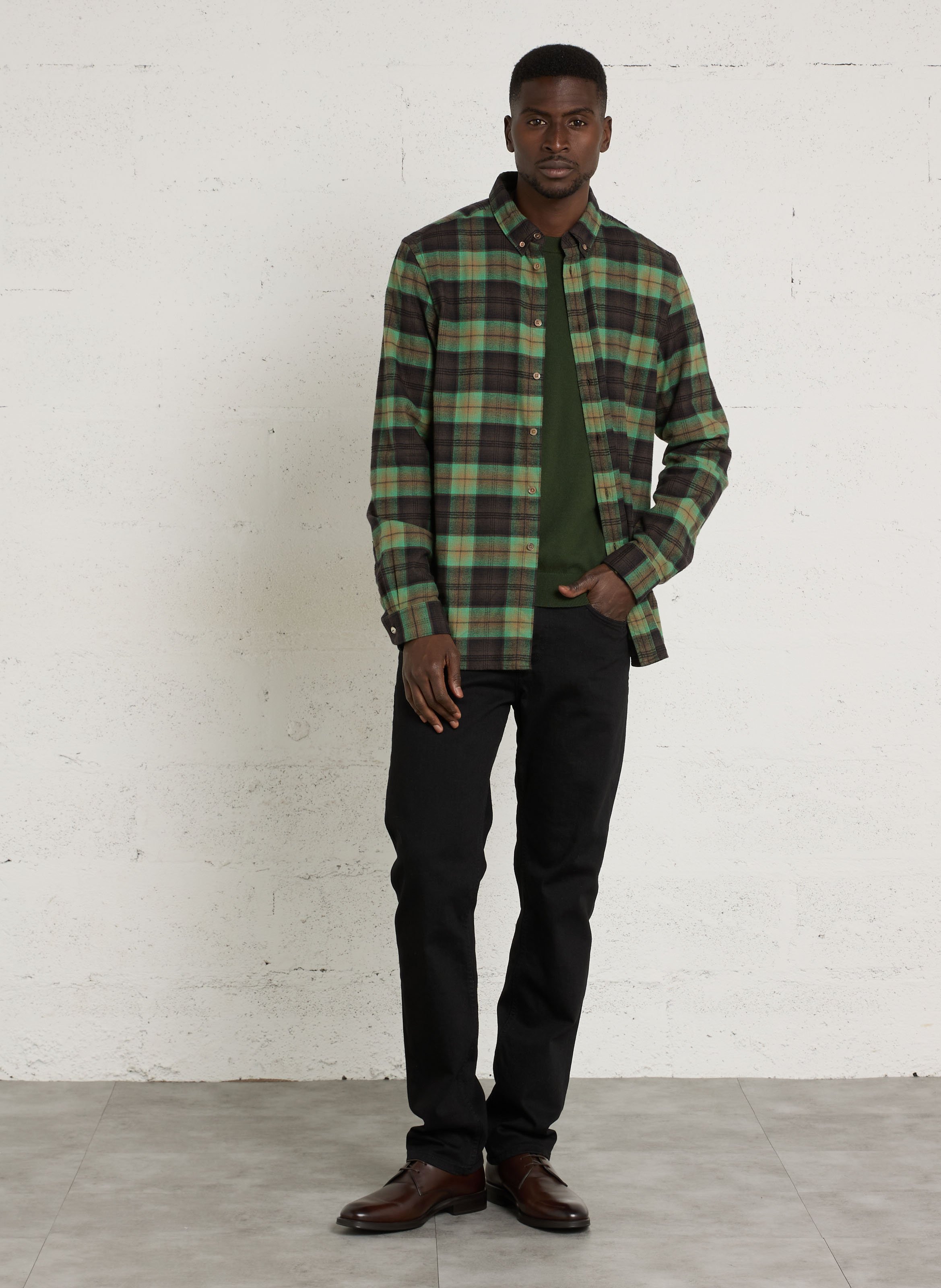 Chemise droite col américain à carreaux PAUL SMITH Vert