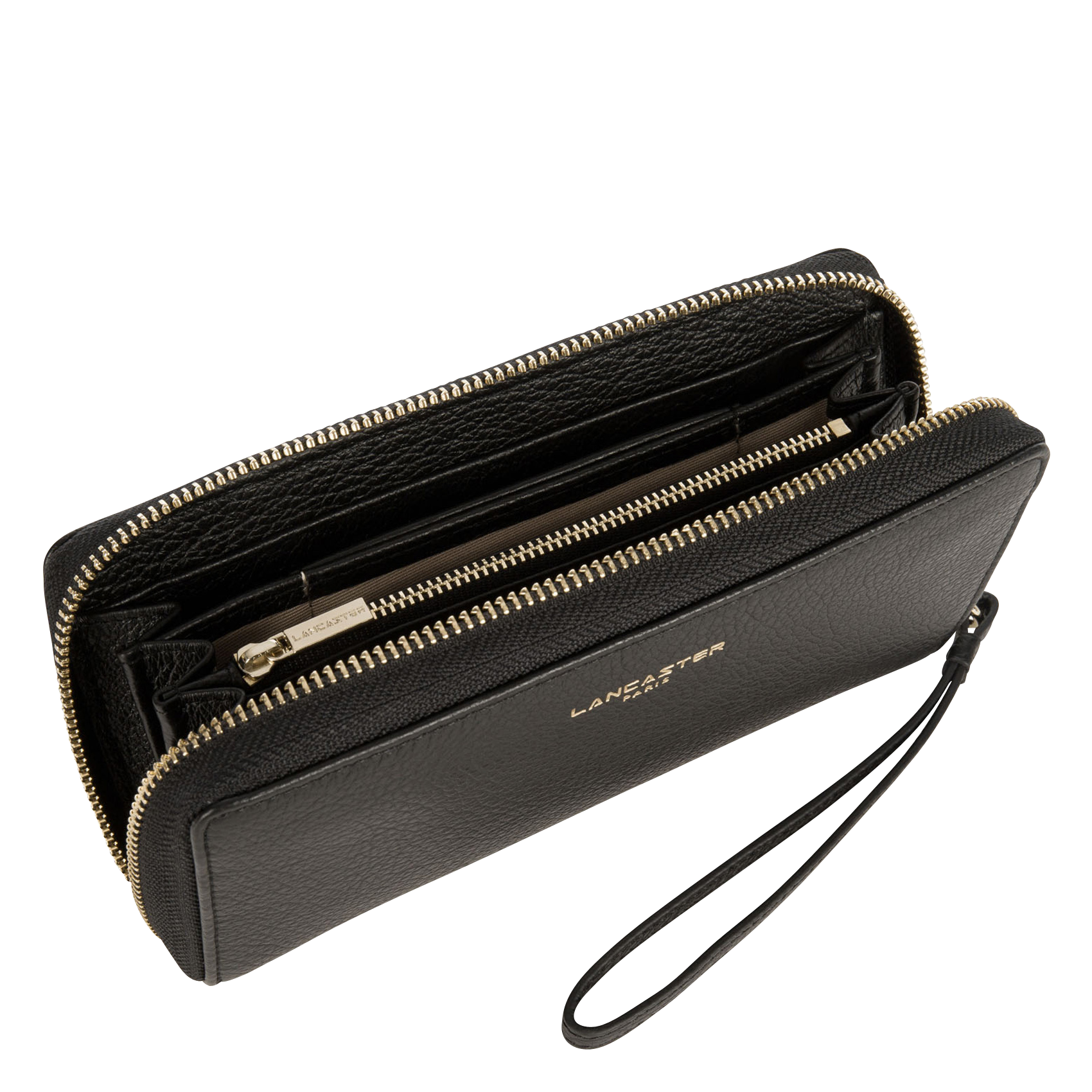 Zipped leather wallet LANCASTER PARIS Black
