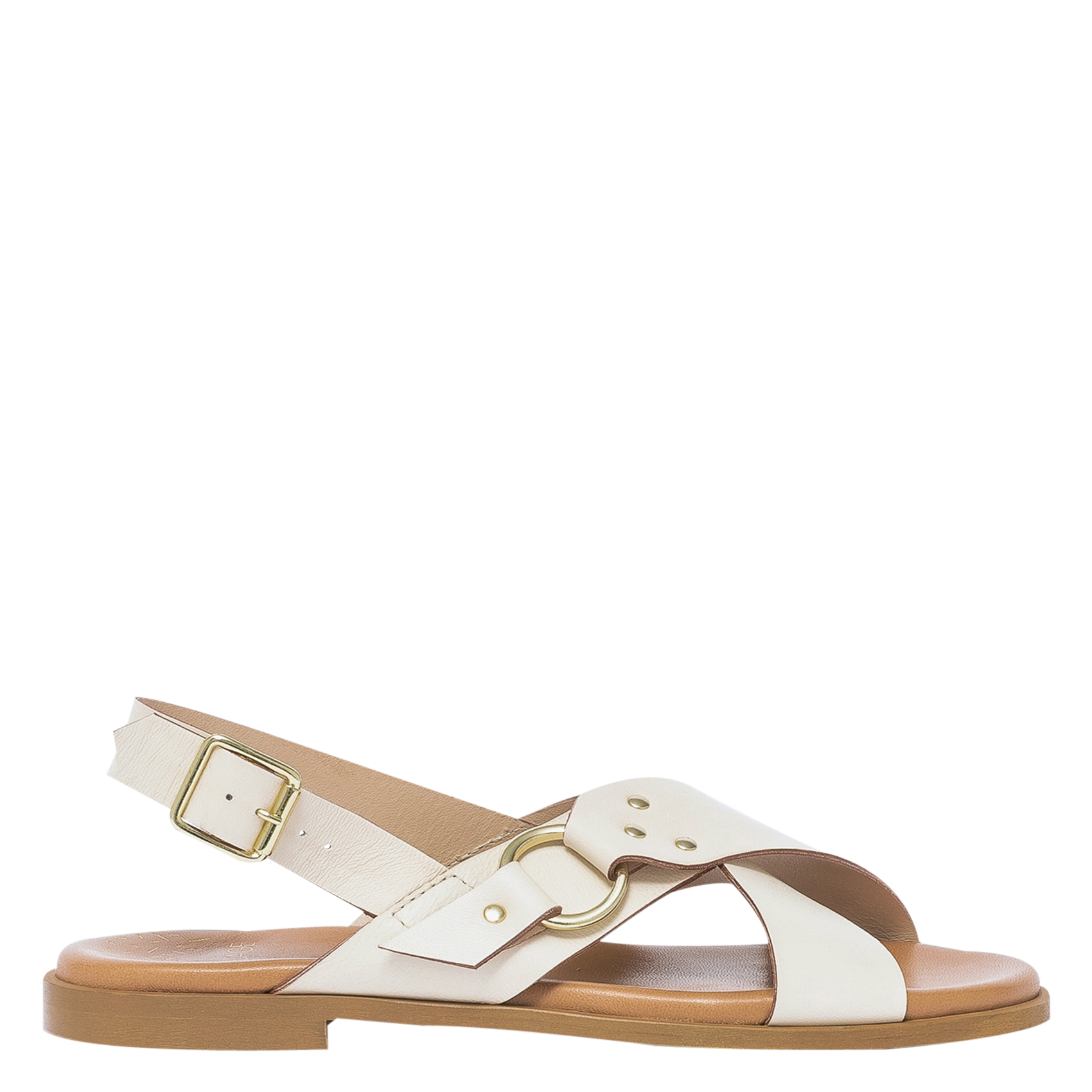 Sandales plates en cuir lisse BeigeBOCAGE