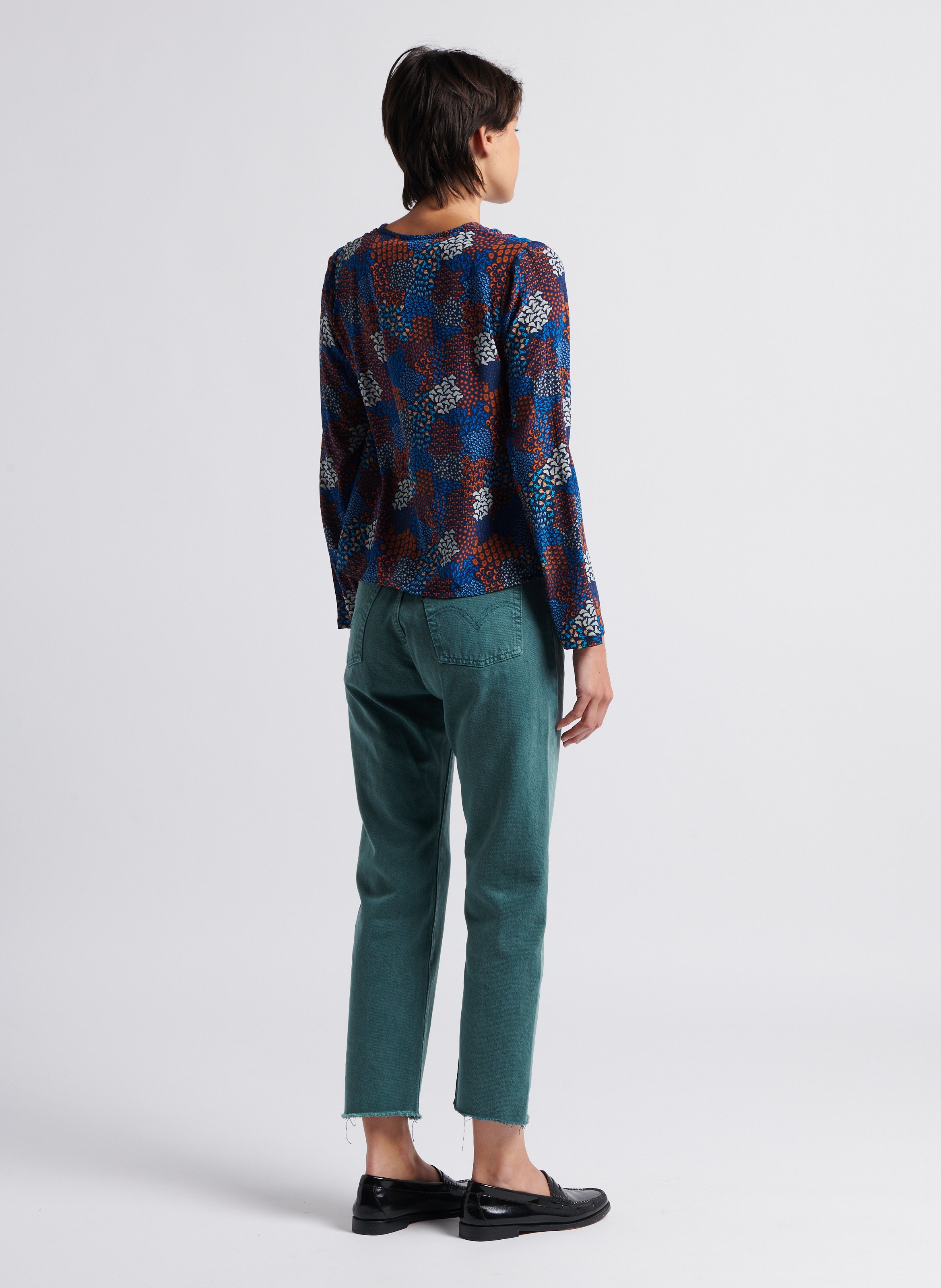 Blouse col V en soie SOI PARIS Bleu