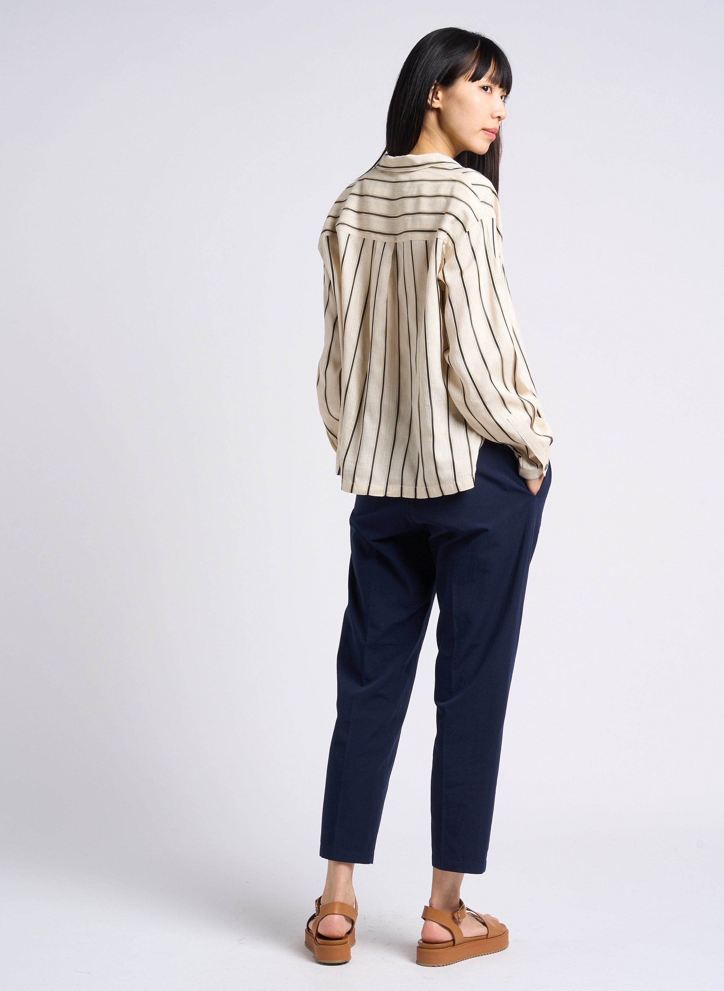 Chemise droite col tailleur à rayures  POMANDERE Blanc