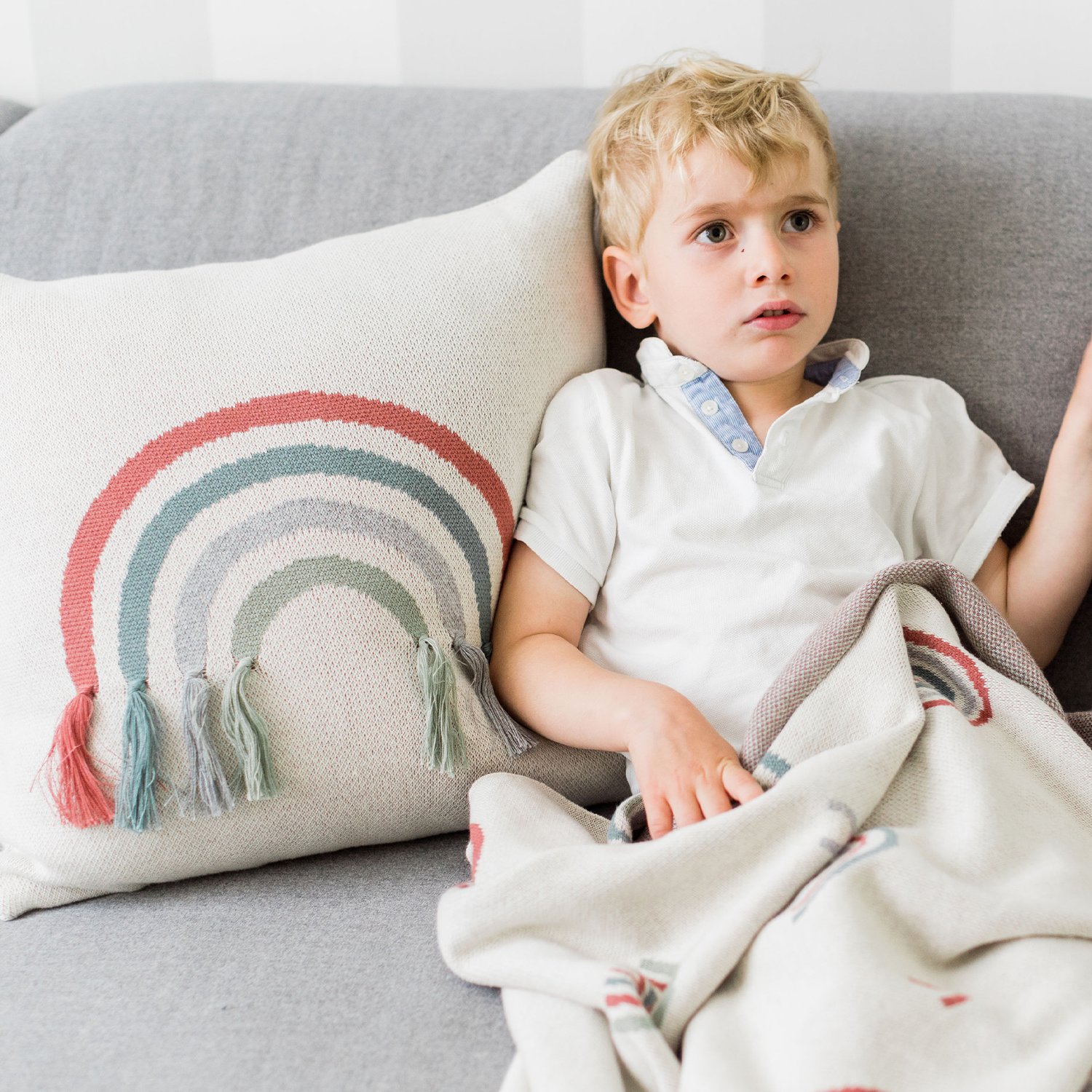 Rainbow cotton baby cushion cover KINDSGUT Grey