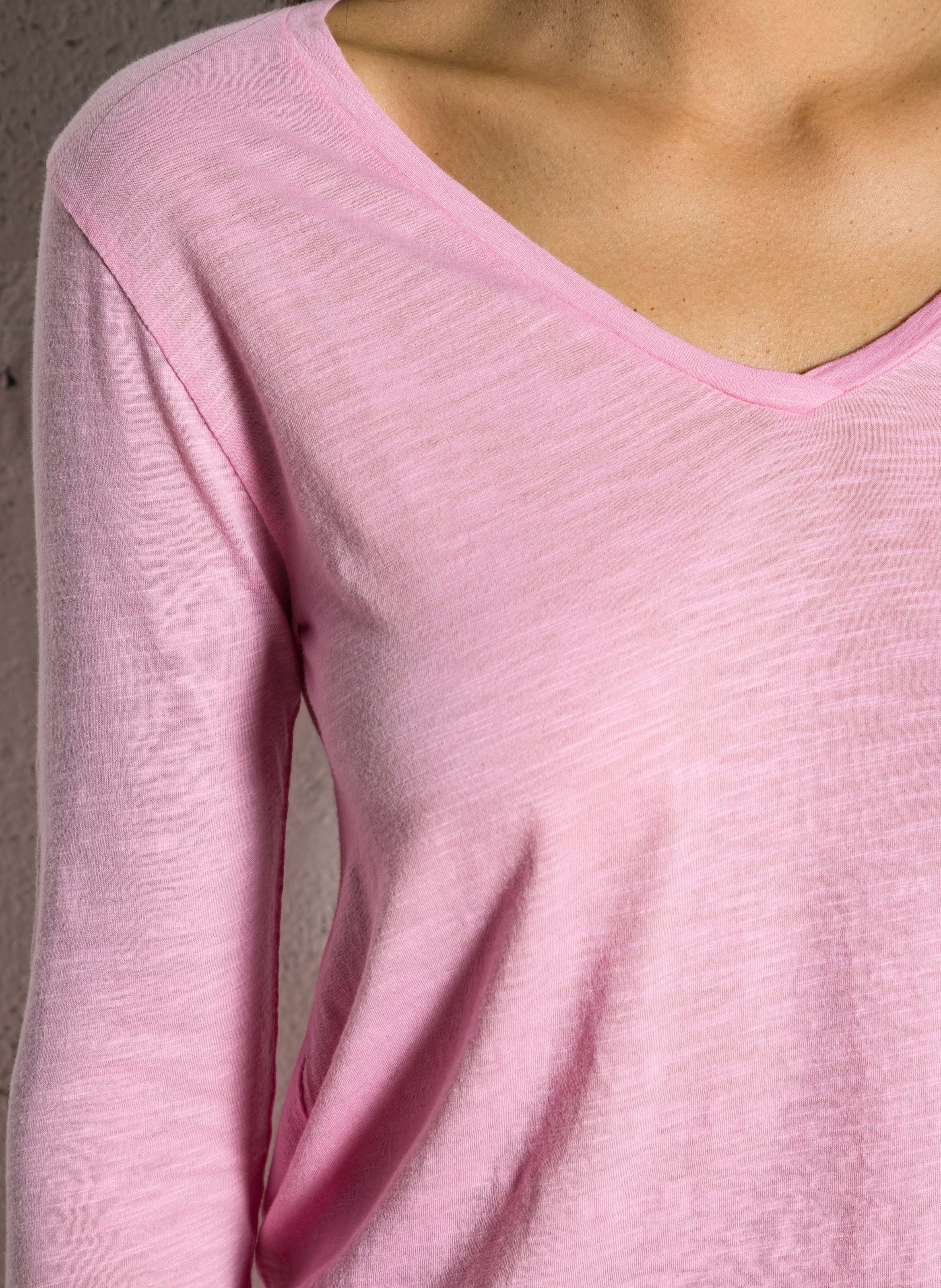 Tee-shirt à col V en coton mélangé | Rose AMERICAN VINTAGE Femme