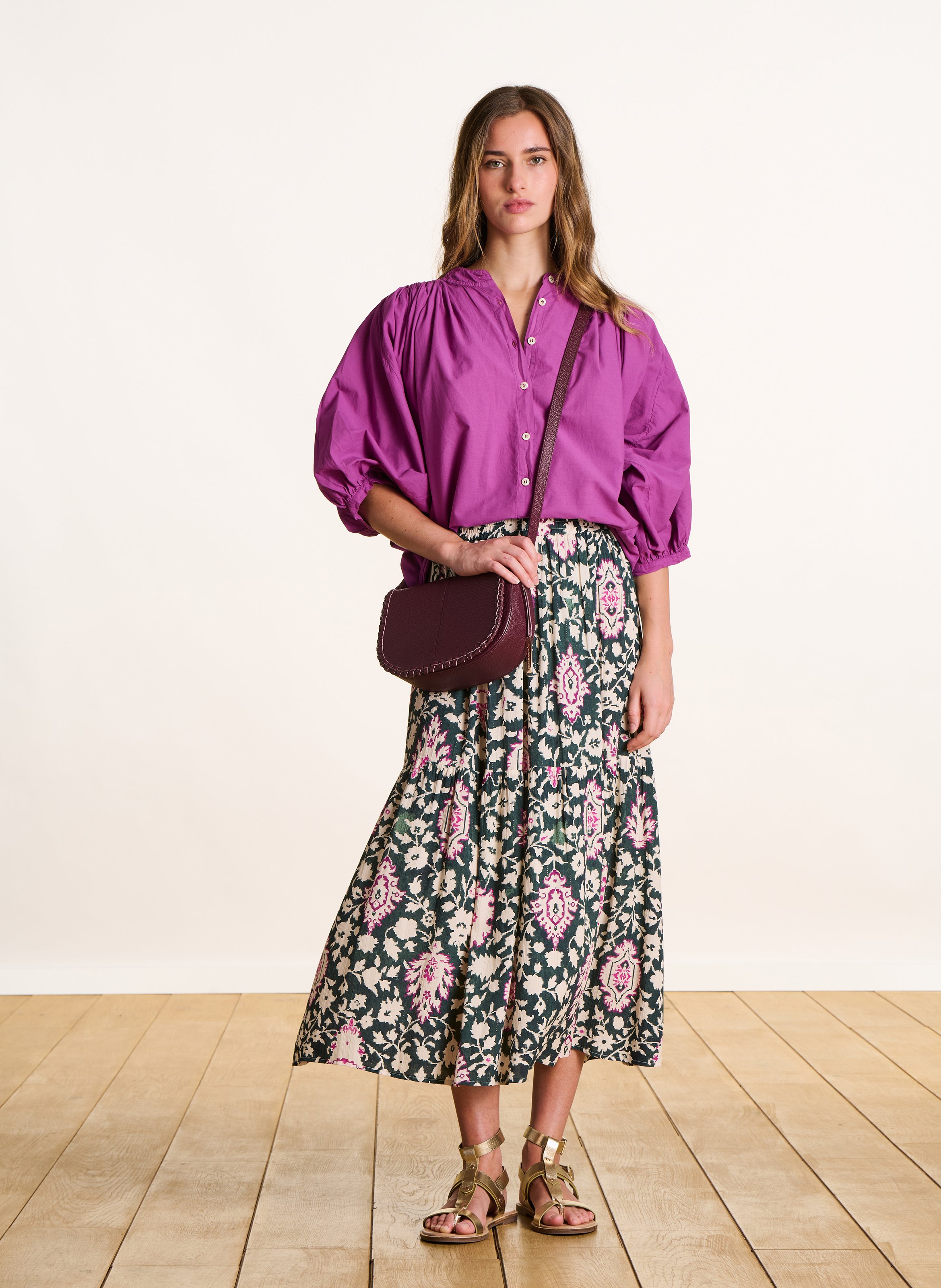 Wijdvallende effen katoenen blouse LA FEE MARABOUTEE Roze