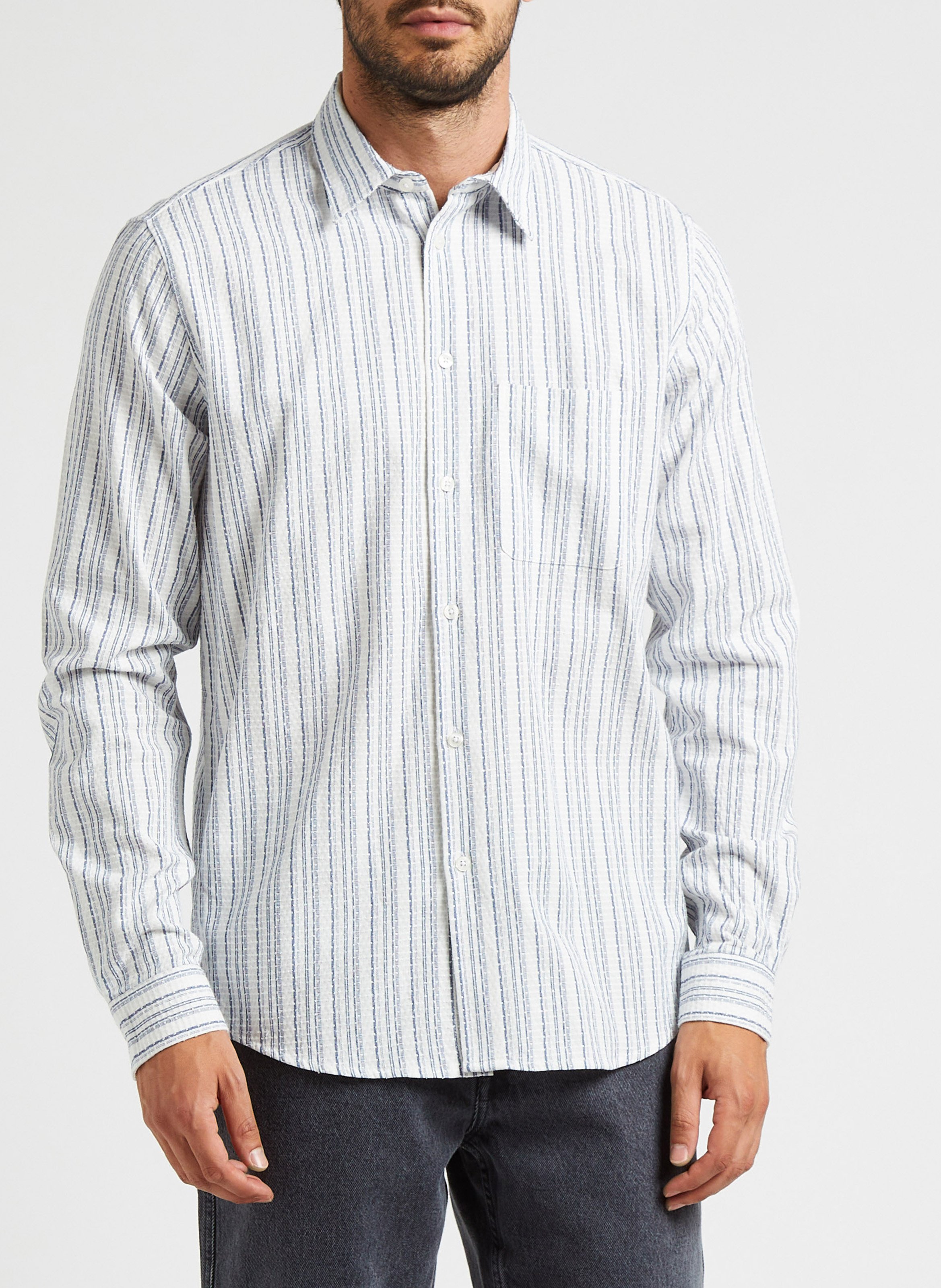 Chemise col classique à rayures en coton mélangé  SAMSOE SAMSOE Blanc