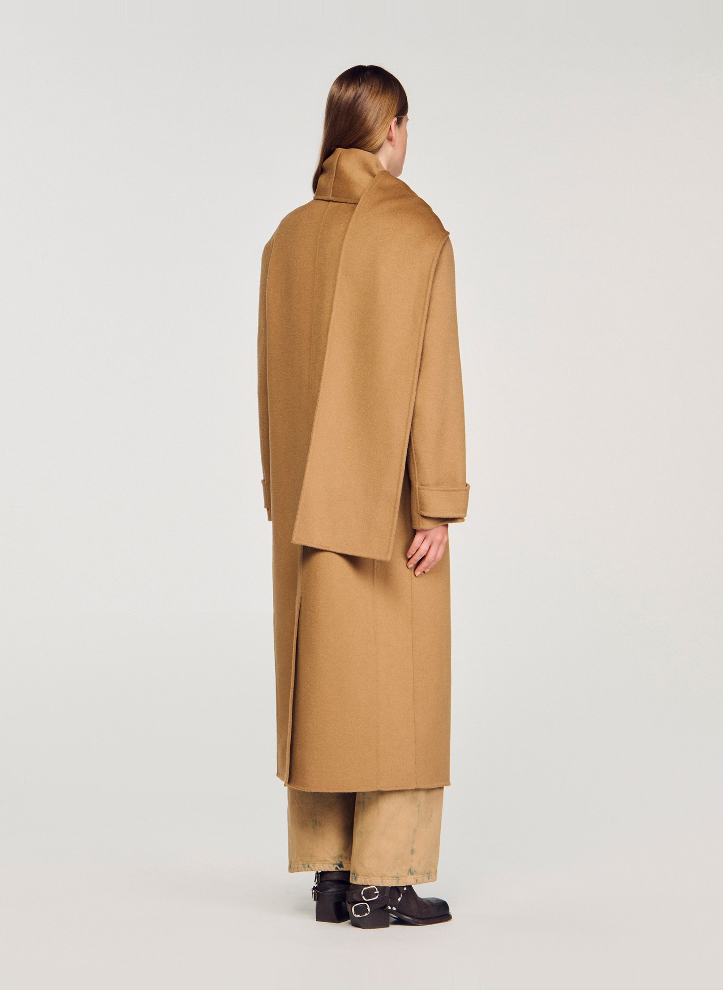 Jas met sjaalkraag van wol SANDRO Bruin