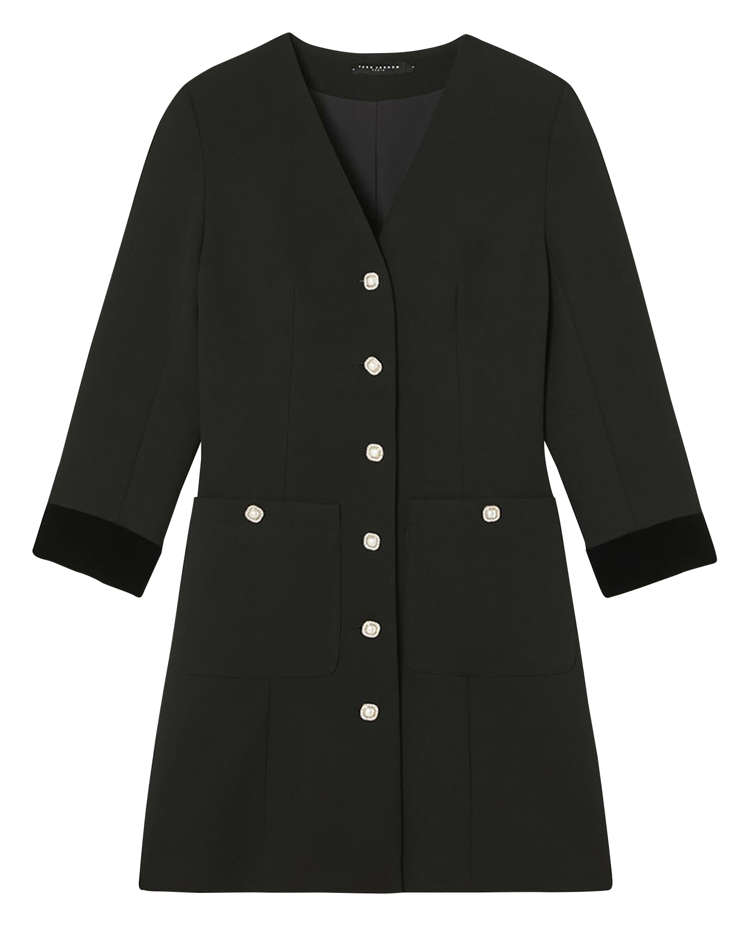 Fitted short dress with V-neck solid color TARA JARMON Black