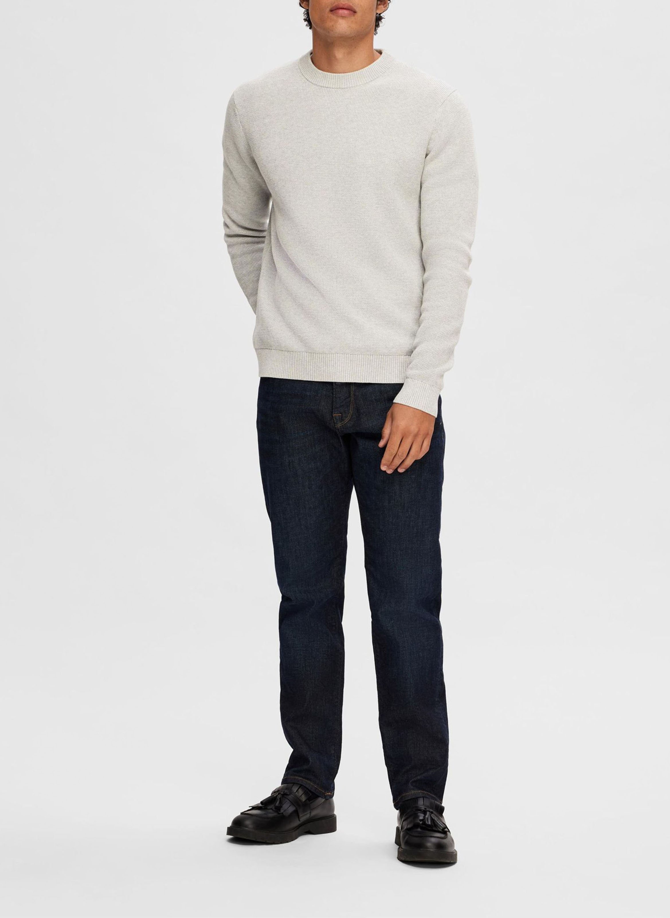 Straight-fit trui van biologisch katoen met ronde hals SELECTED Grijs
