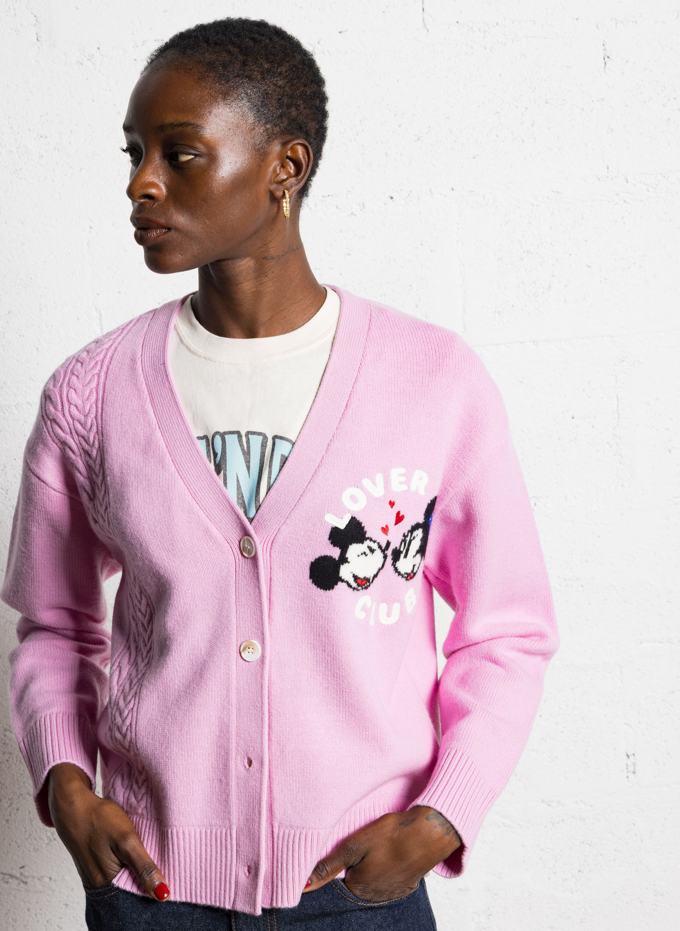 Gilet col V en laine BERENICE Rose