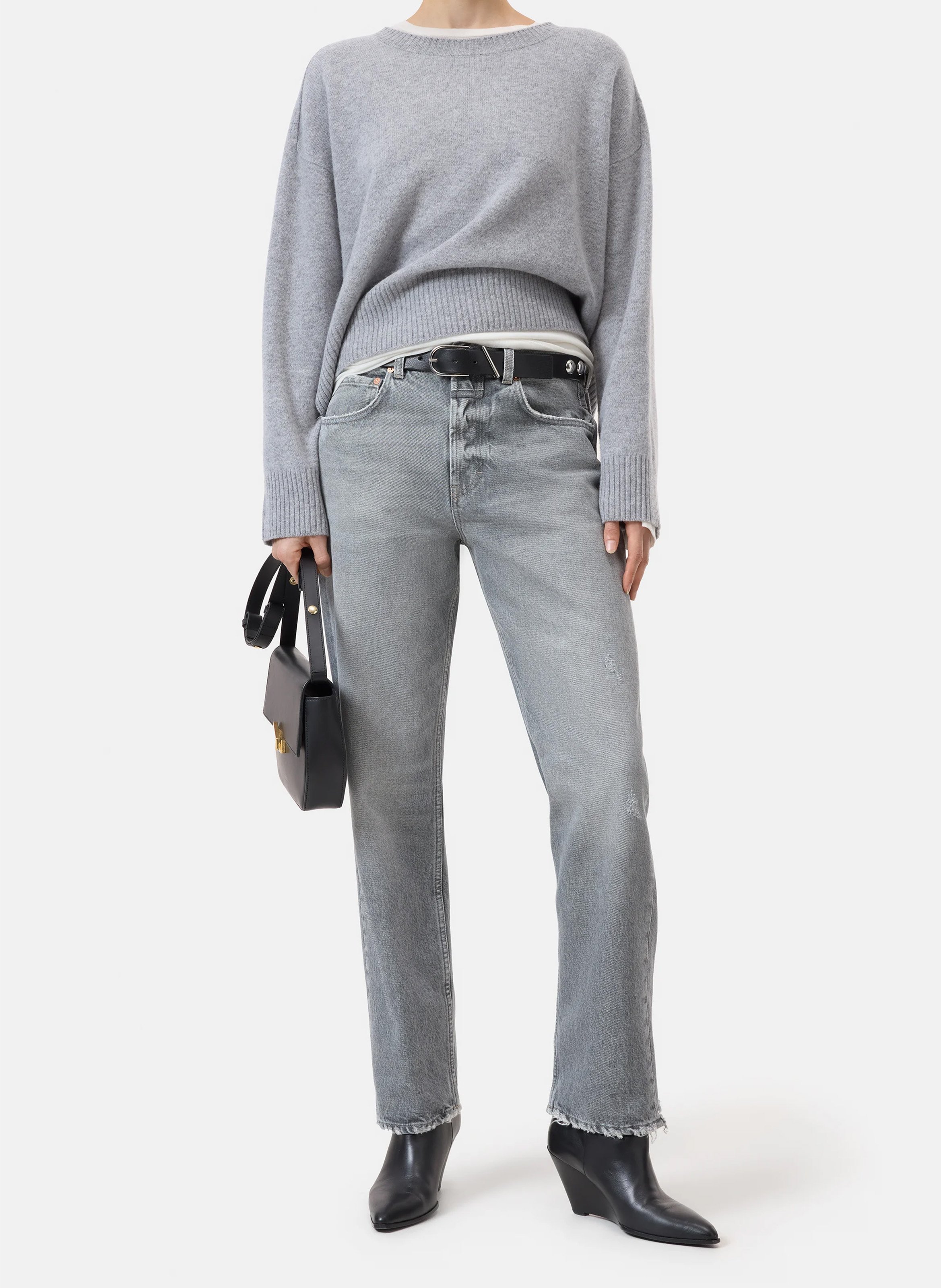 Pull oversize col rond en laine CLOSED Gris