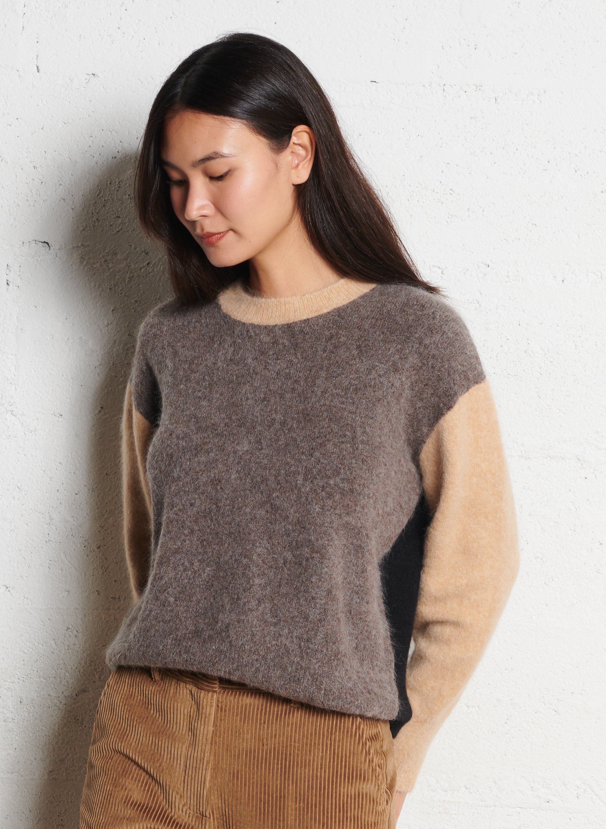 Pull ample col rond en alpaga mélangé MAJESTIC FILATURES Multicolore