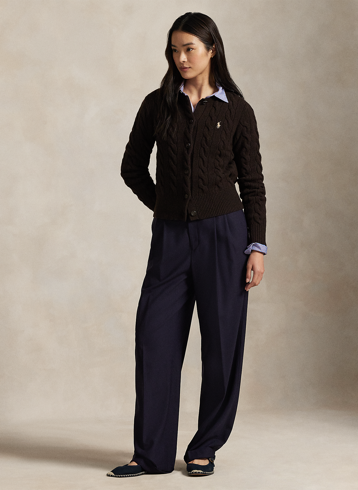 Gilet col rond en laine mélangée POLO RALPH LAUREN Marron