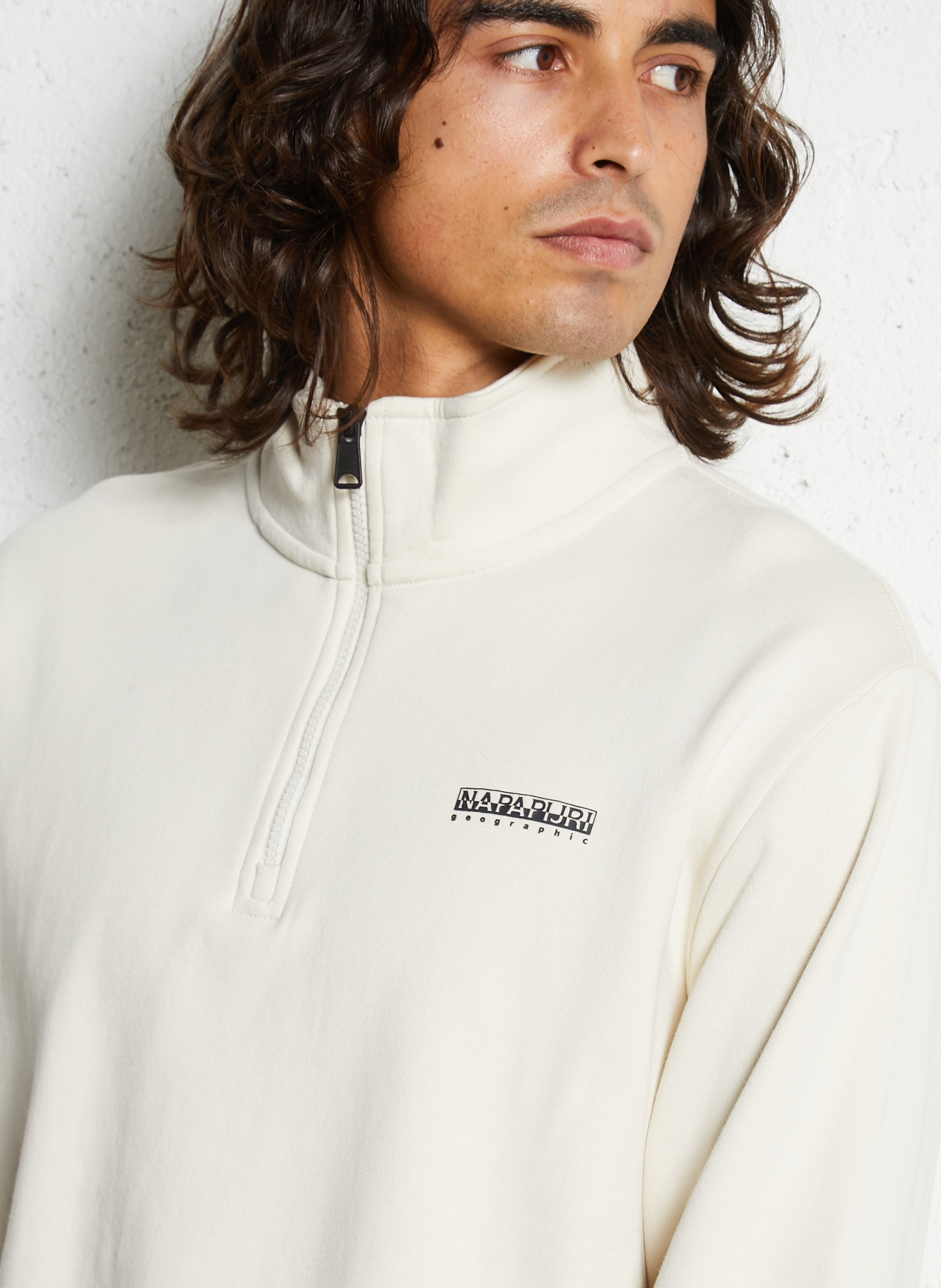 Sweat droit col montant en coton NAPAPIJRI Beige