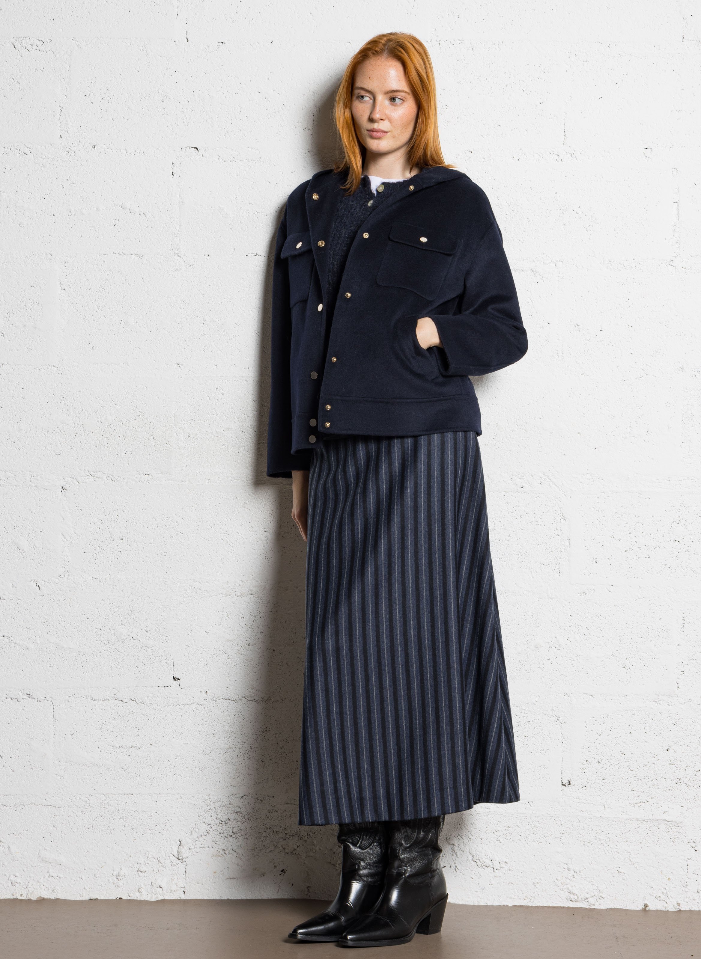 Hooded wool-blend jacket MAISON 123 Blue