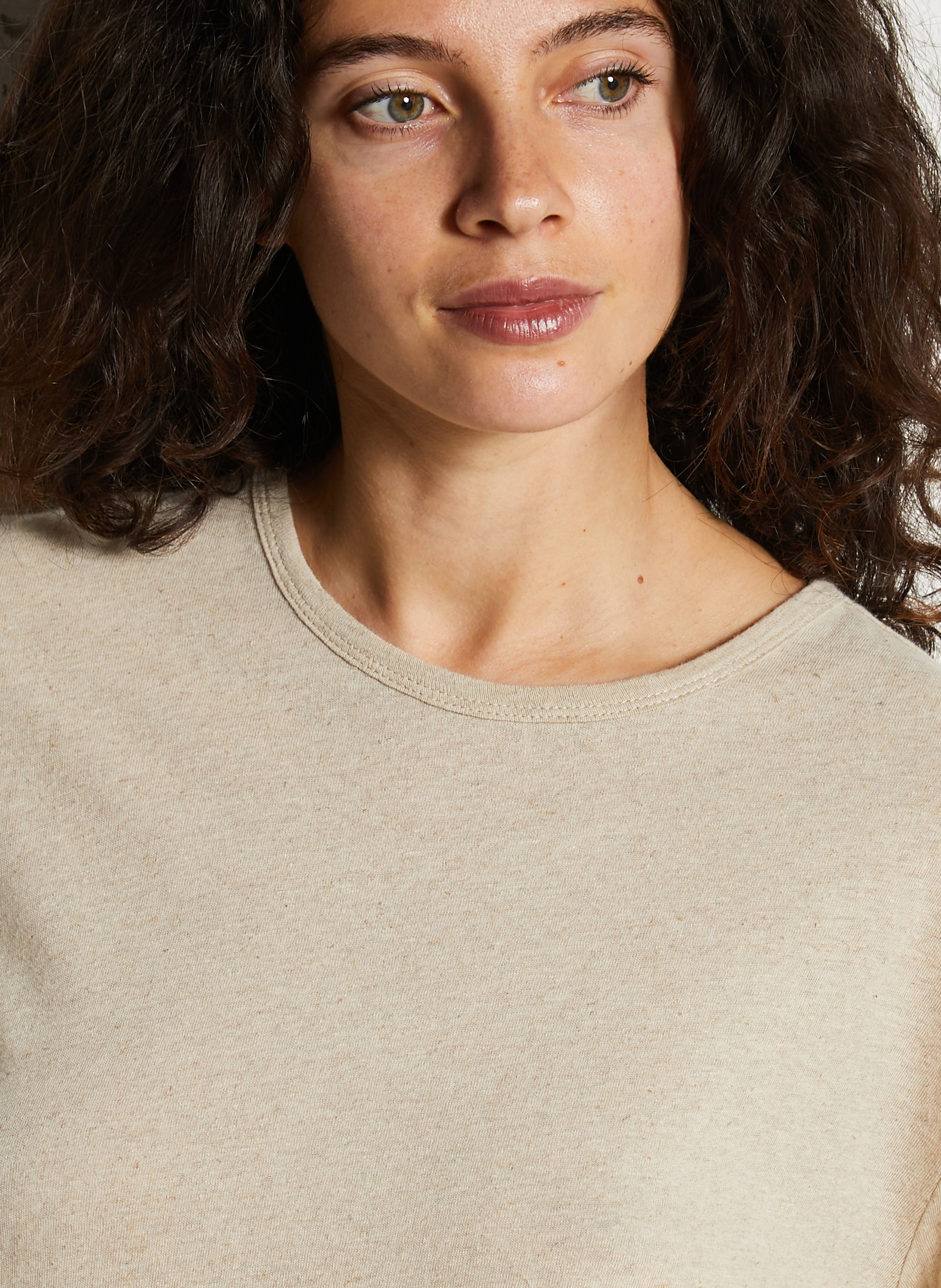 Tee-shirt droit col rond en lin et coton JC SOPHIE Beige