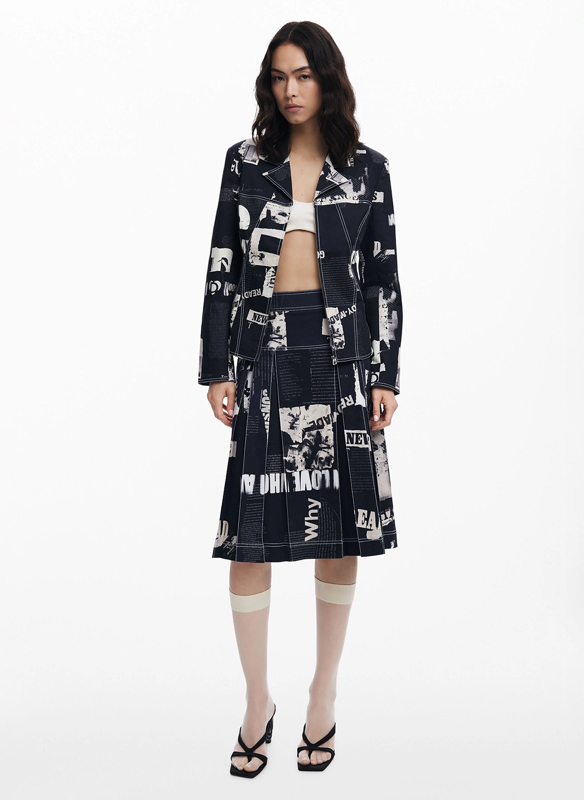 Flared short pleated skirt in blended cotton. DESIGUAL Black