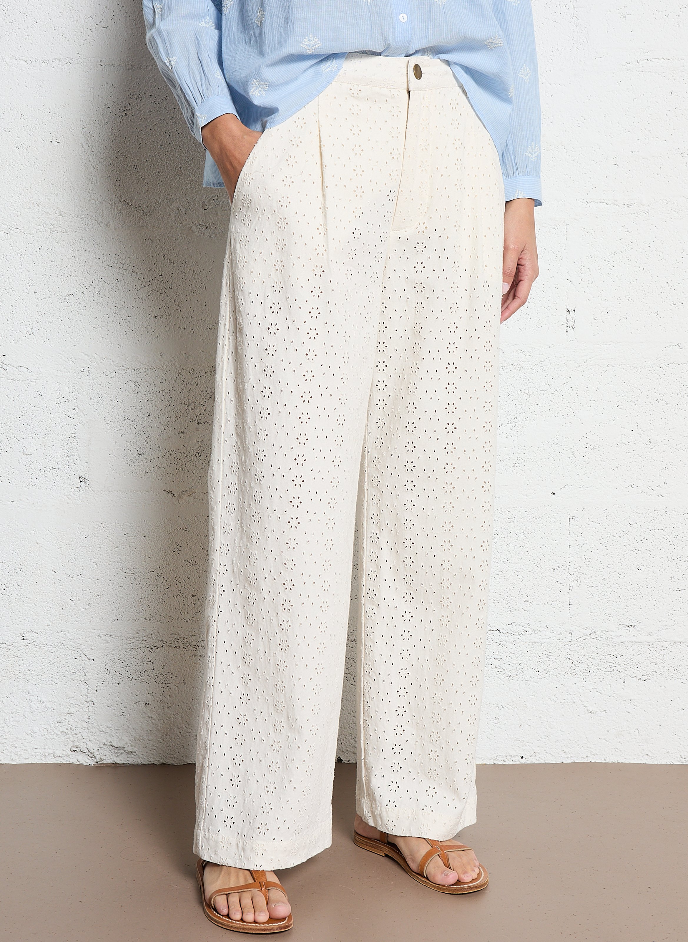 Gerade Hose aus Broderie Anglaise MAISON HOTEL Weiss