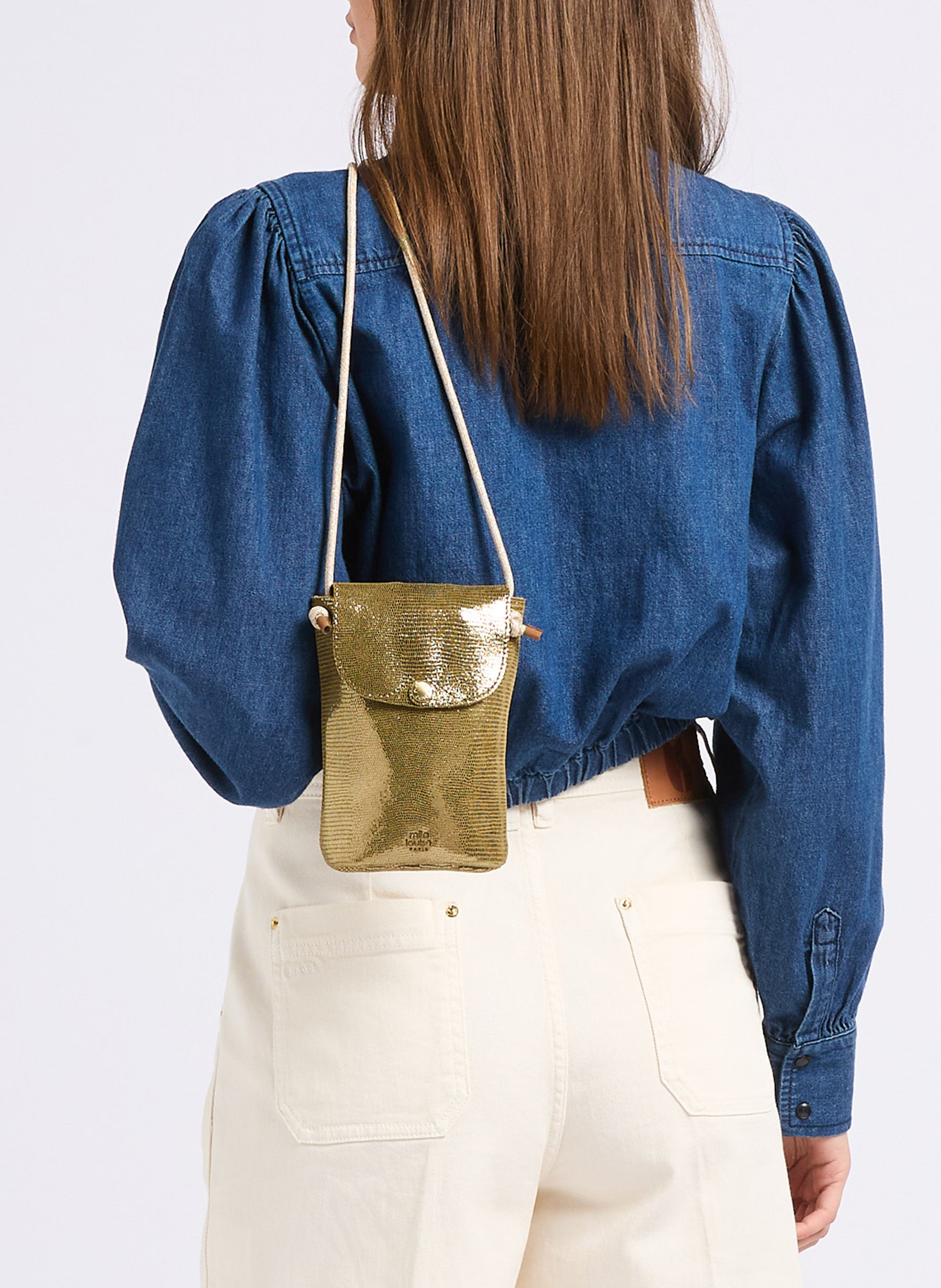 Telefoontasje van glanzend leer MILA LOUISE Groen