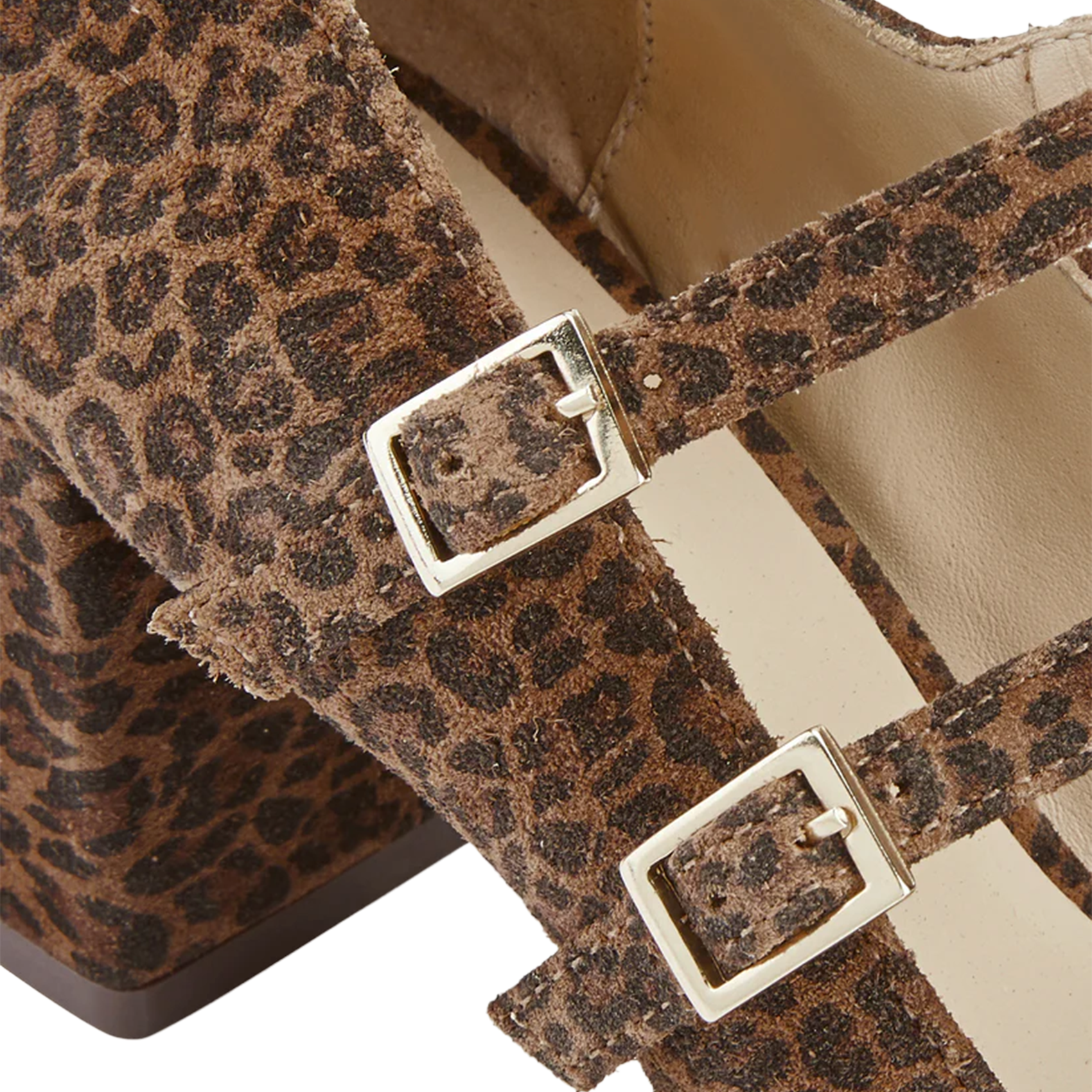 Leopard print leather strappy pumps COSMOPARIS Beige