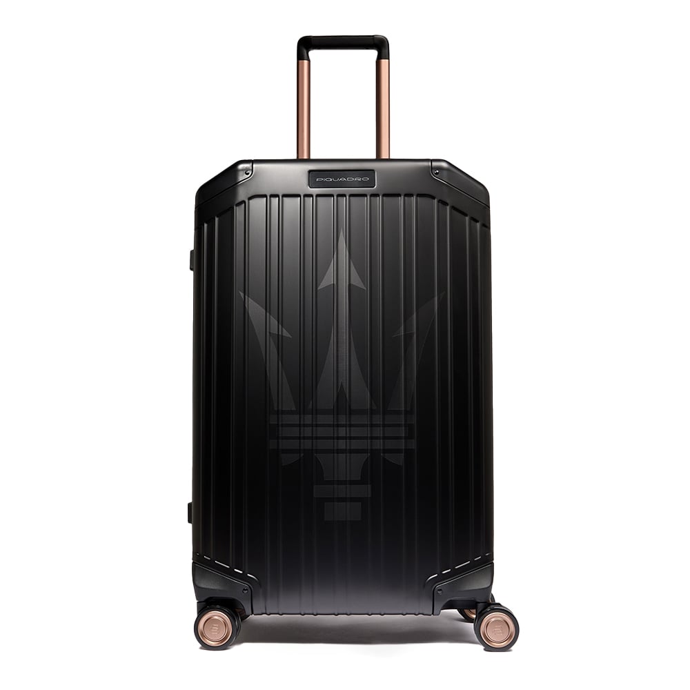 Medium-sized aluminum 4-wheel trolley suitcase, equipped with TSA lock PIQUADRO Black