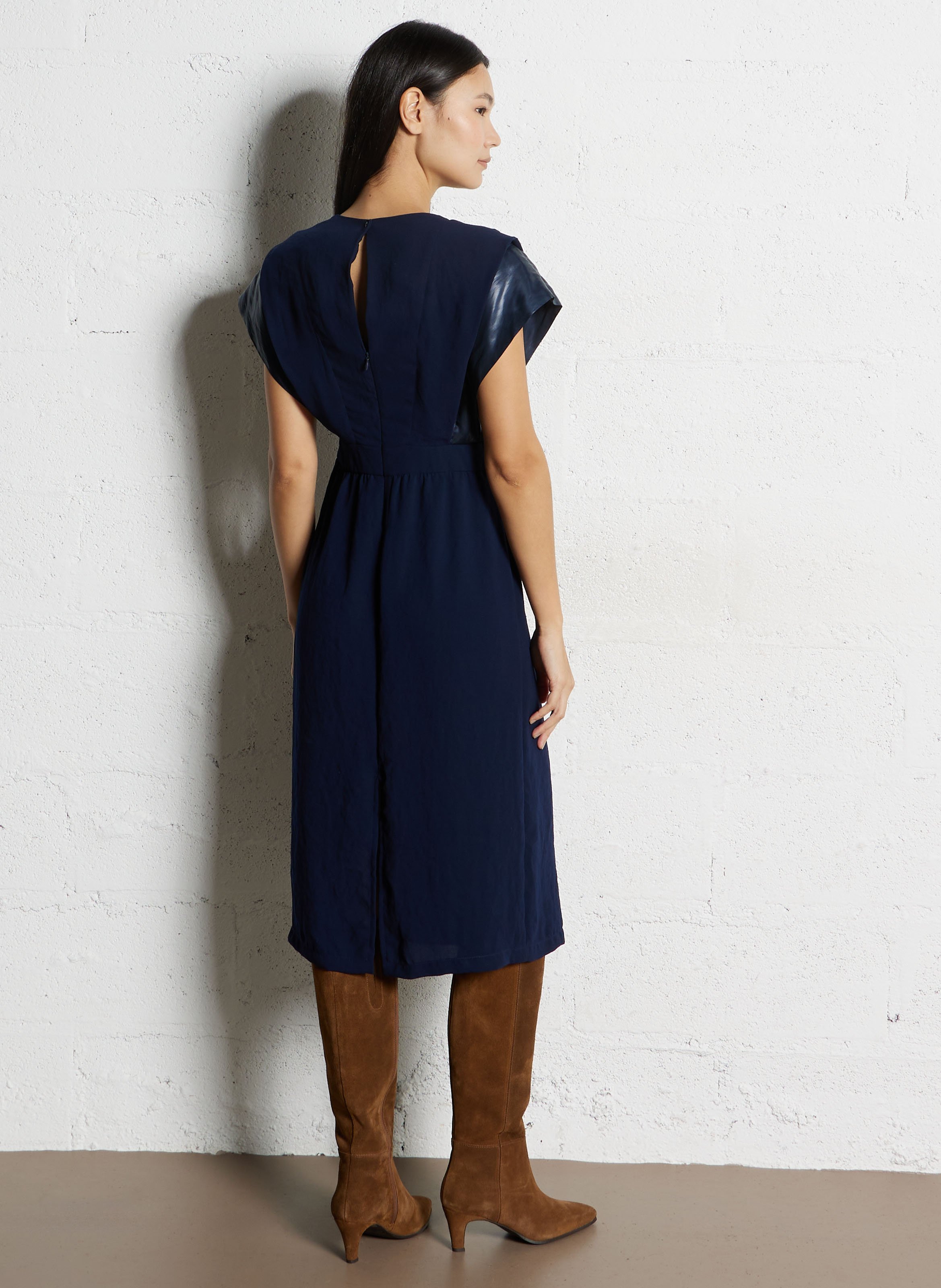 Halflange jurk met vierkante hals COTELAC Blauw