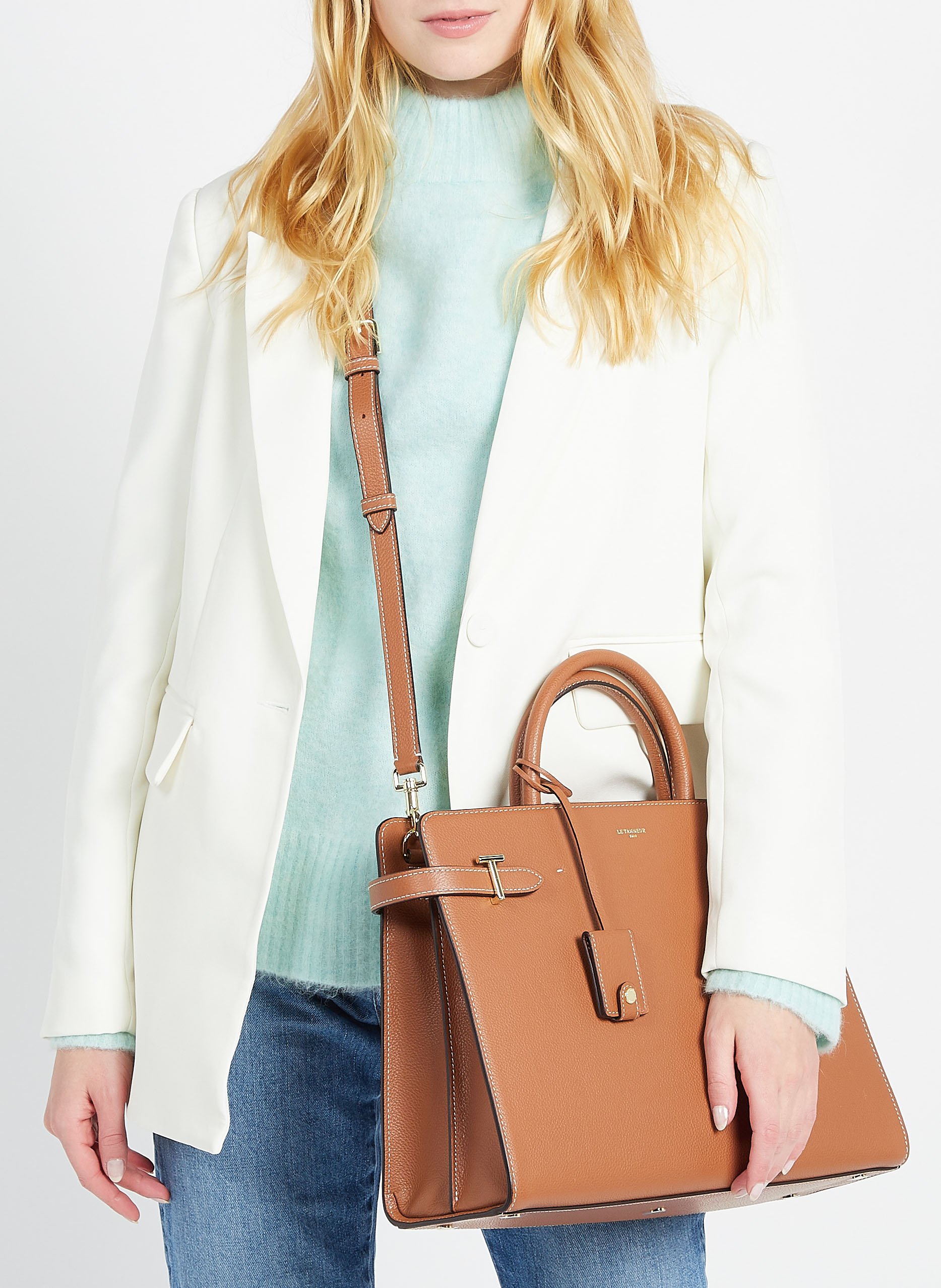 Sac bandoulière en cuir grainé  LE TANNEUR Marron