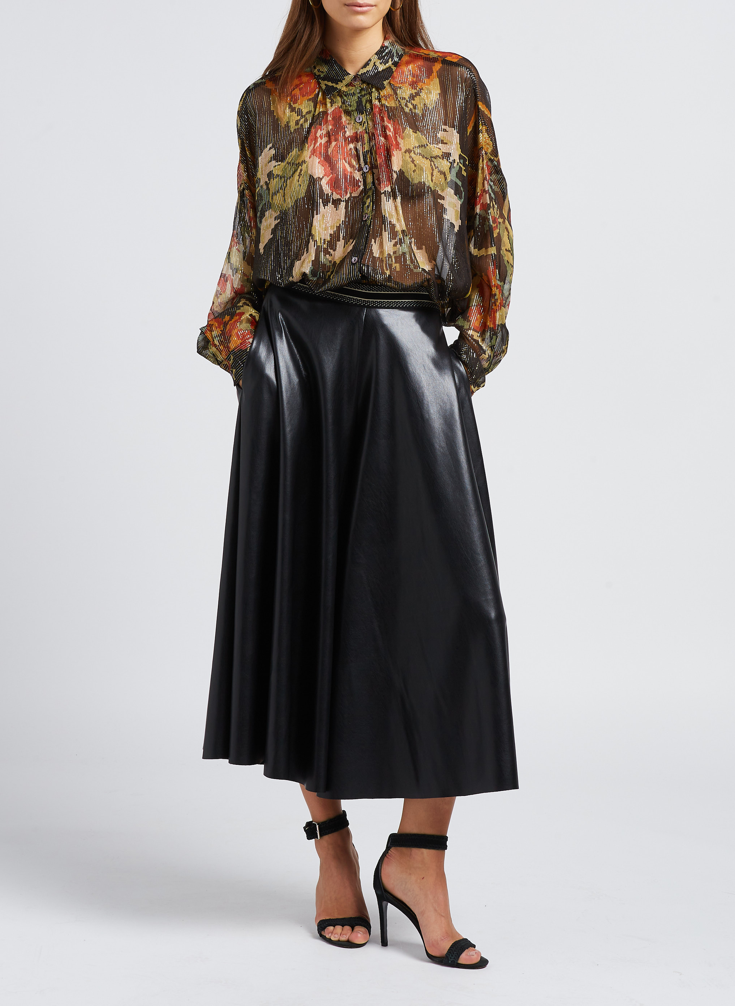 Lange, imitatieleren rok MES DEMOISELLES Zwart