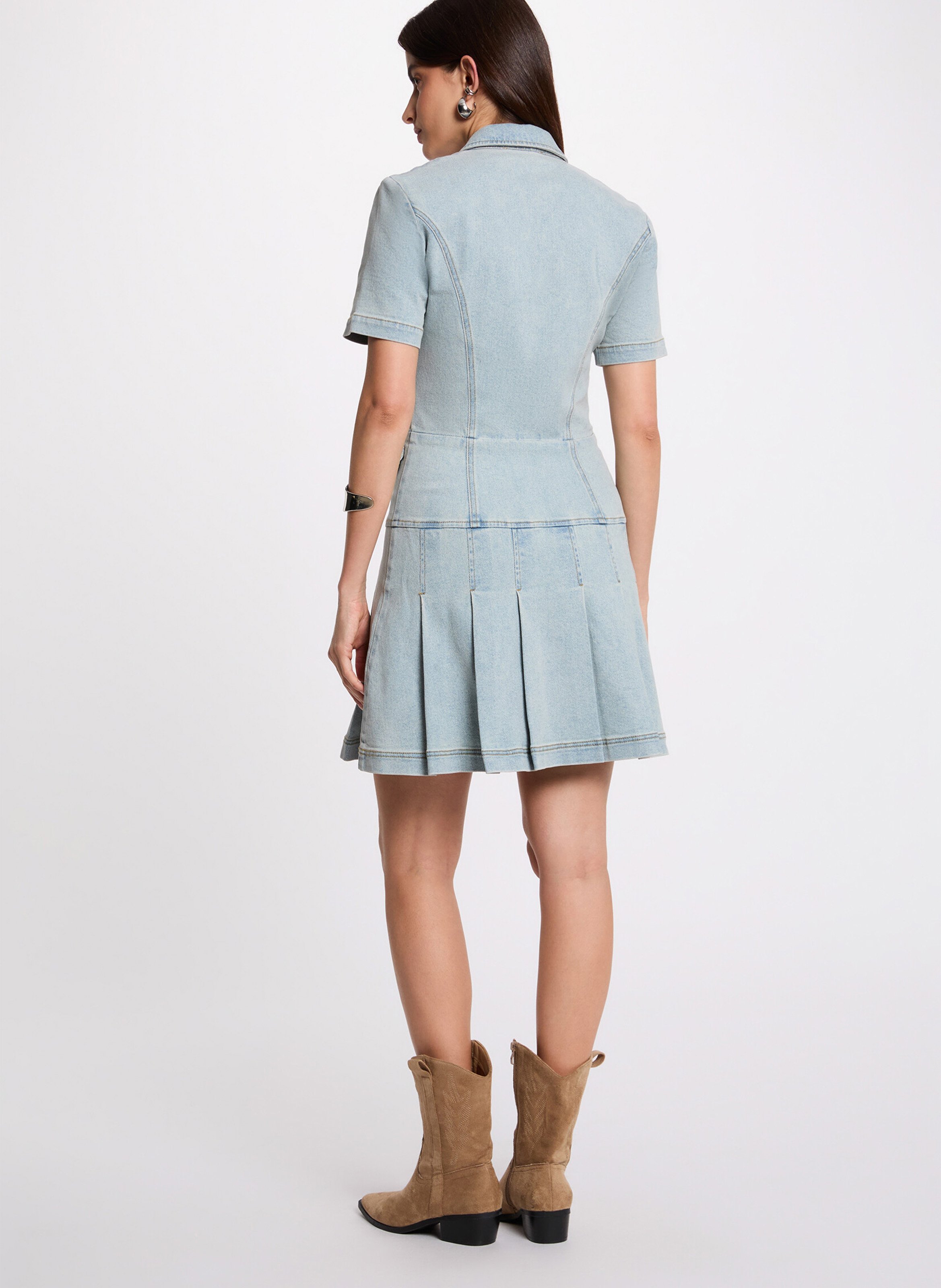 <p>Short trapeze denim dress</p> MORGAN Blue