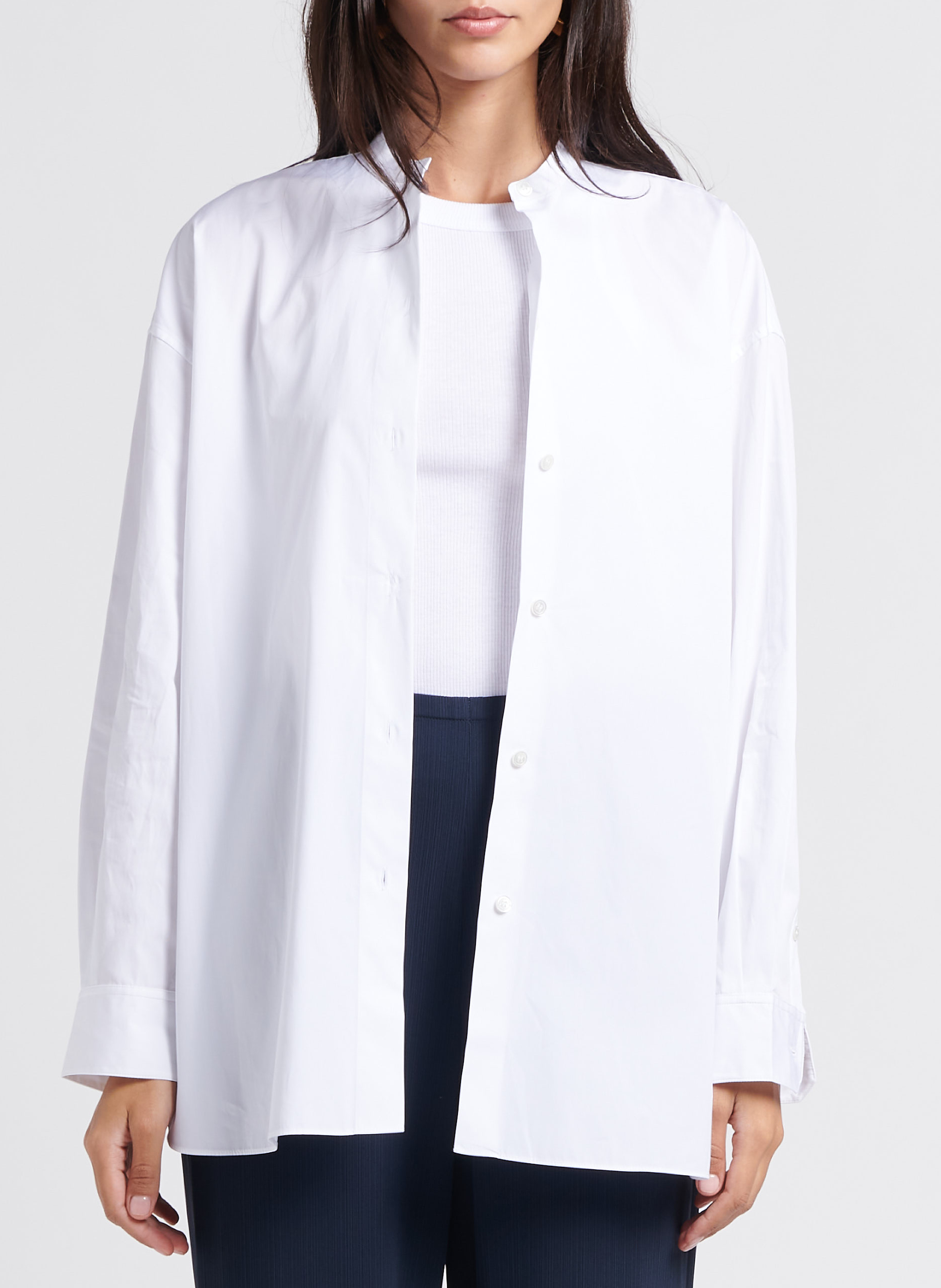 Loose-fit cotton shirt with mandarin collar THEORY White