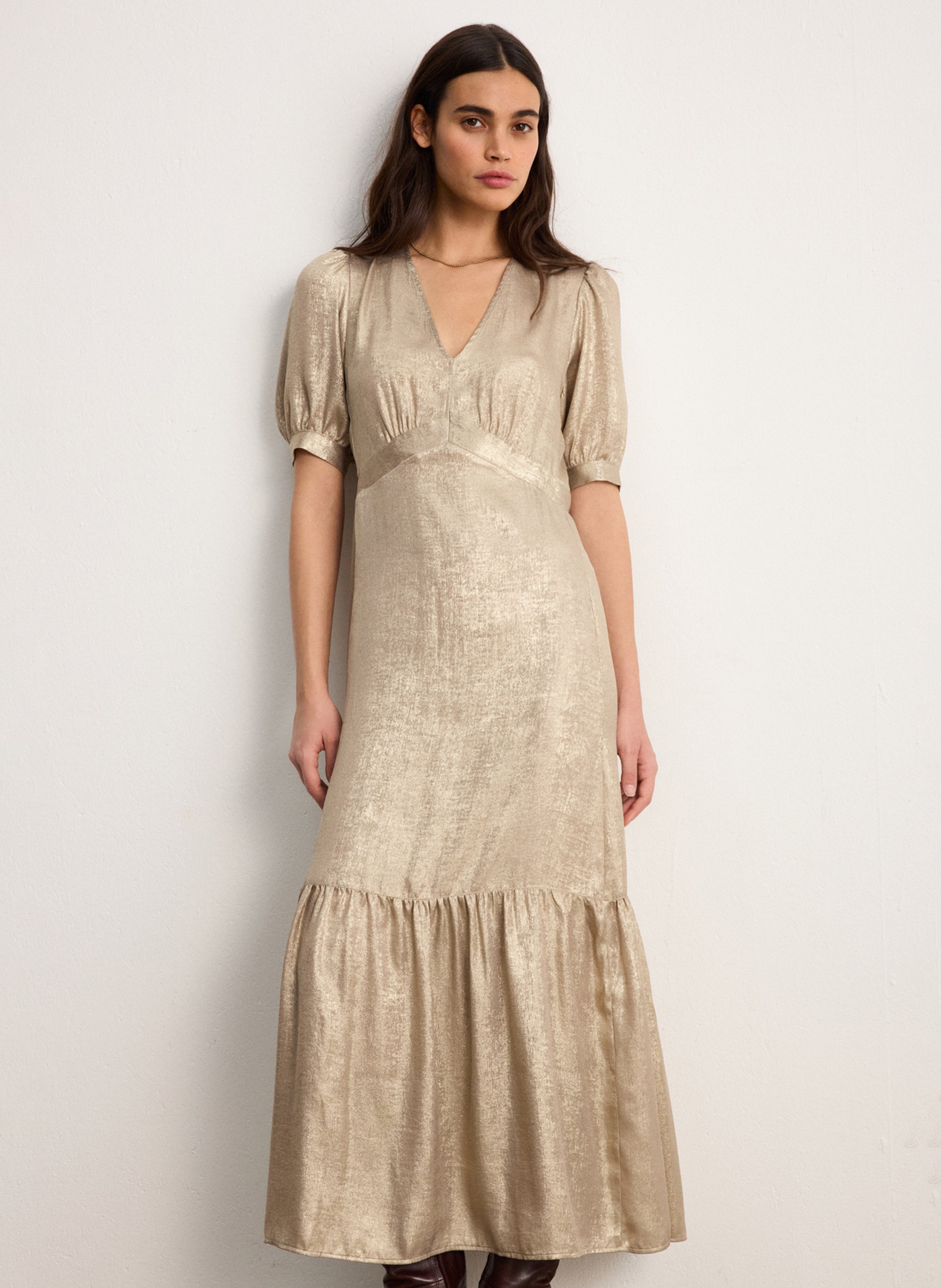 Long fitted V-neck dress PABLO Golden