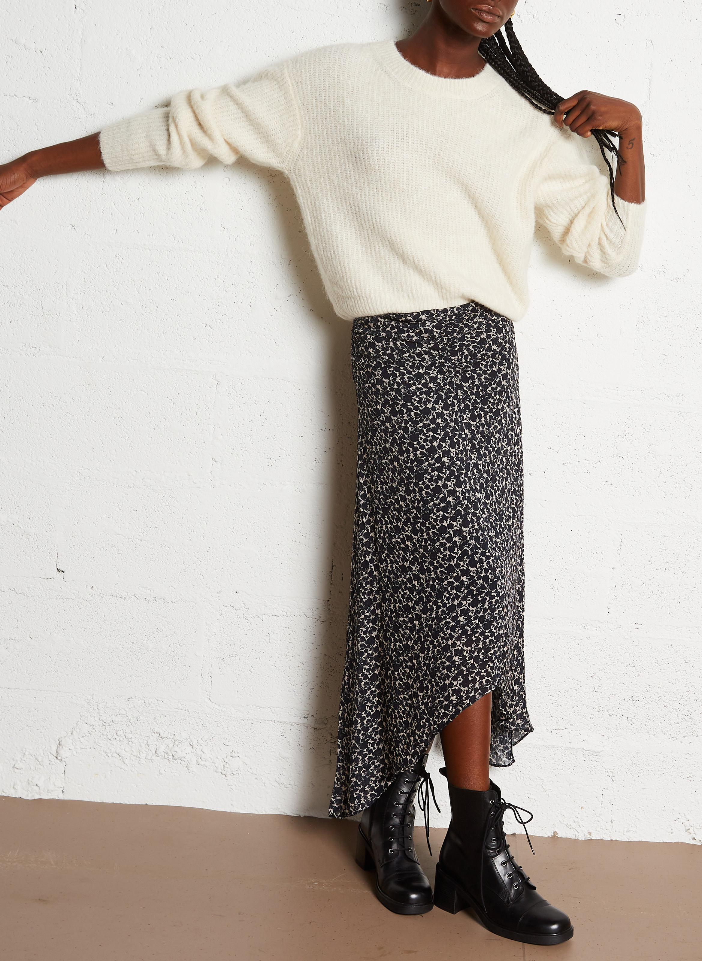 Pull droit à maille duveteuse en laine mélangée AMERICAN VINTAGE Beige