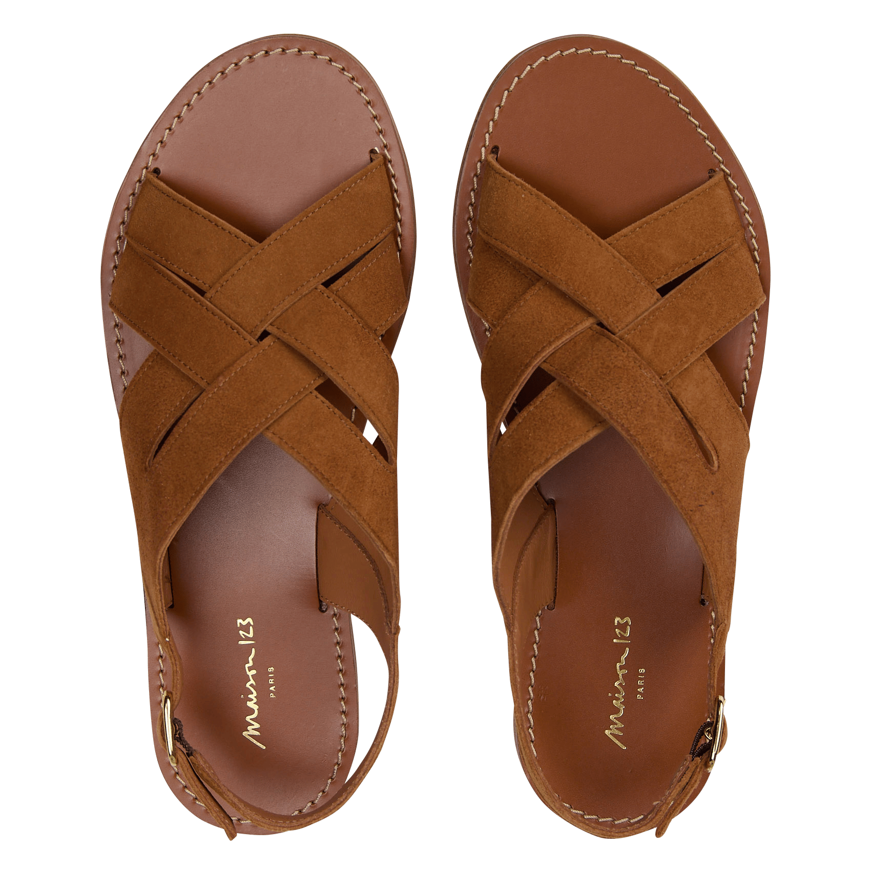 Sandales plates à brides croisées en cuir MAISON 123 Beige