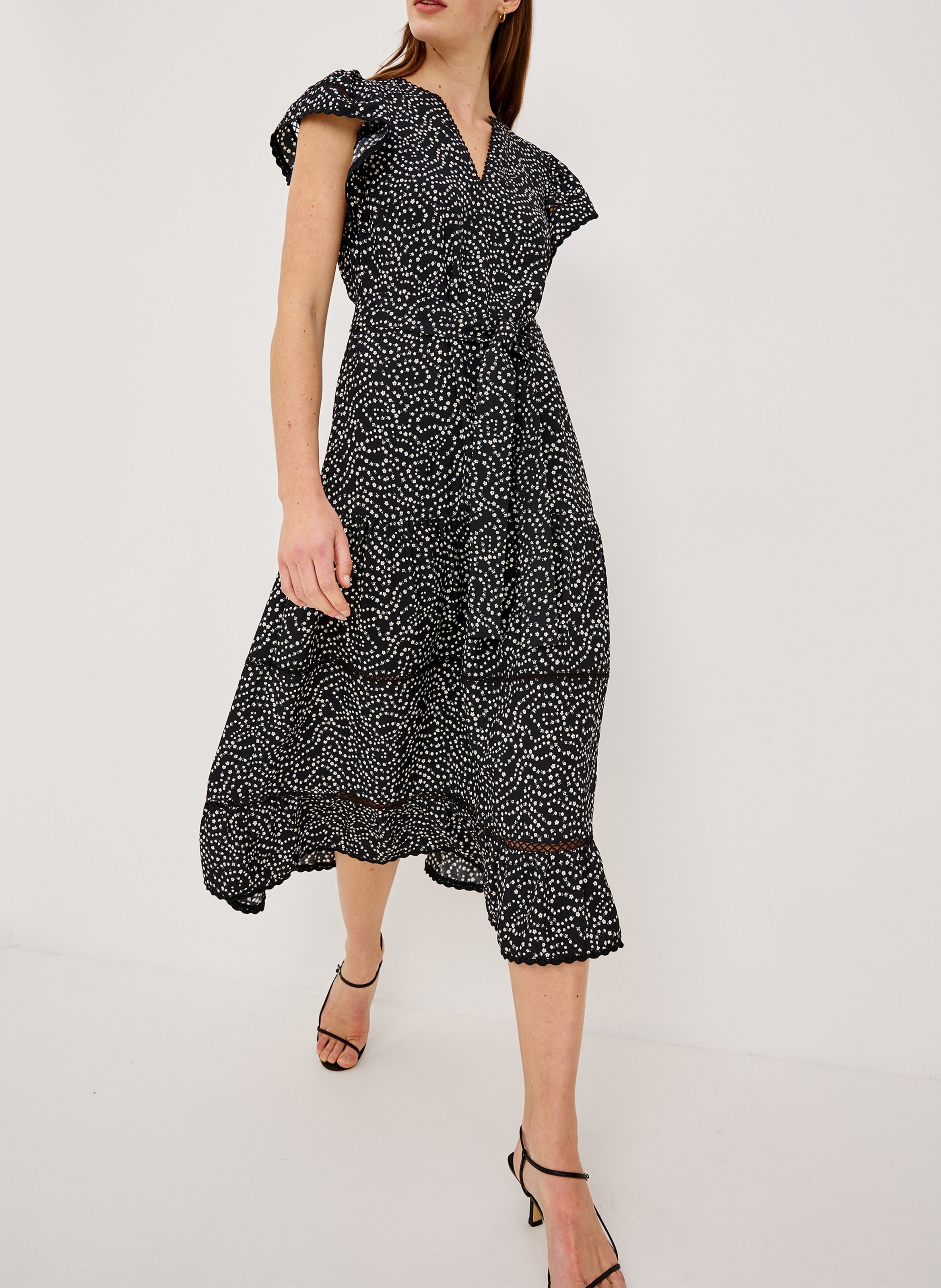 Lange jurk met Tunesische kraag en print RAILS Zwart