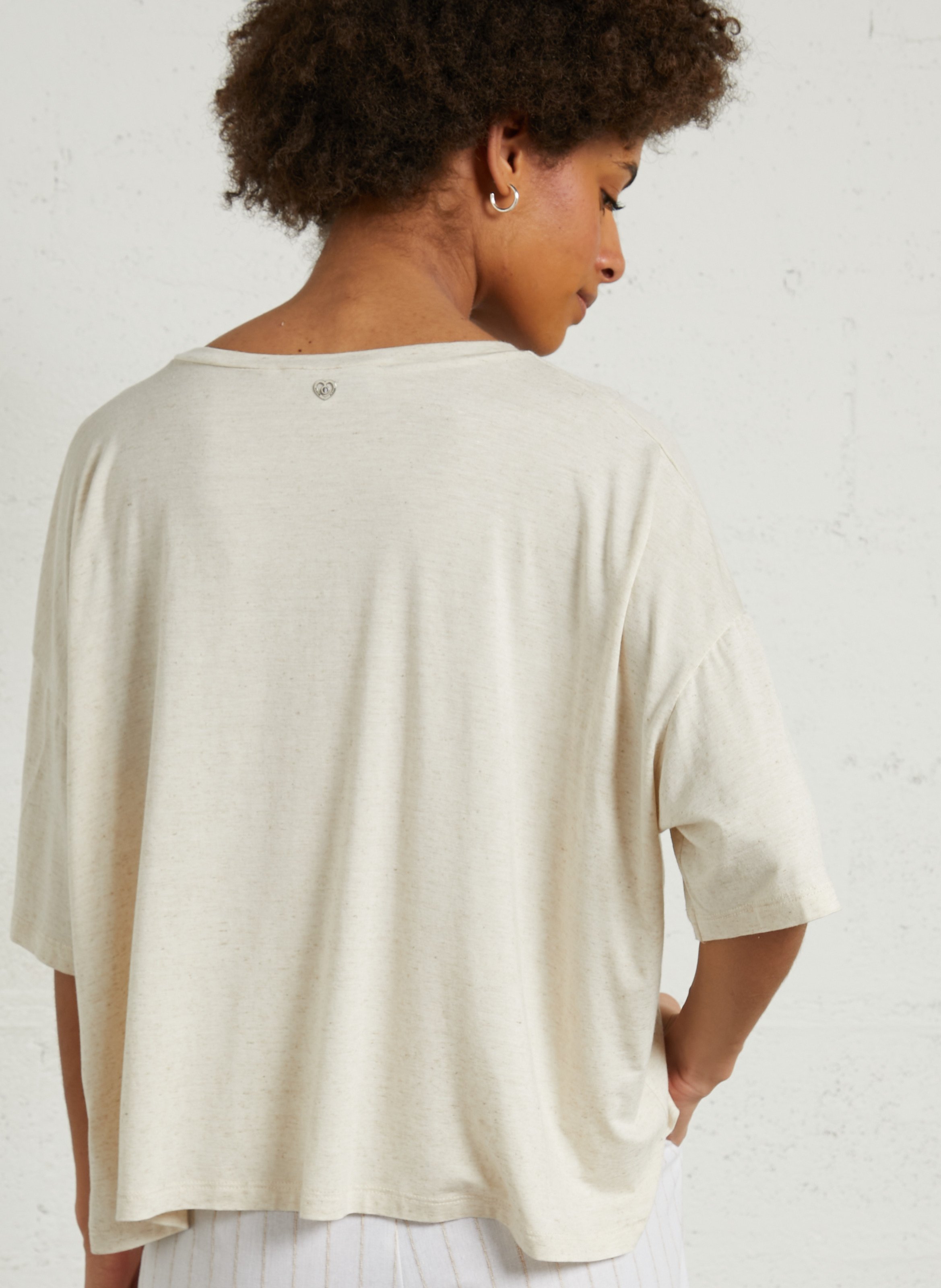 Tee-shirt oversize col rond PLEASE Beige