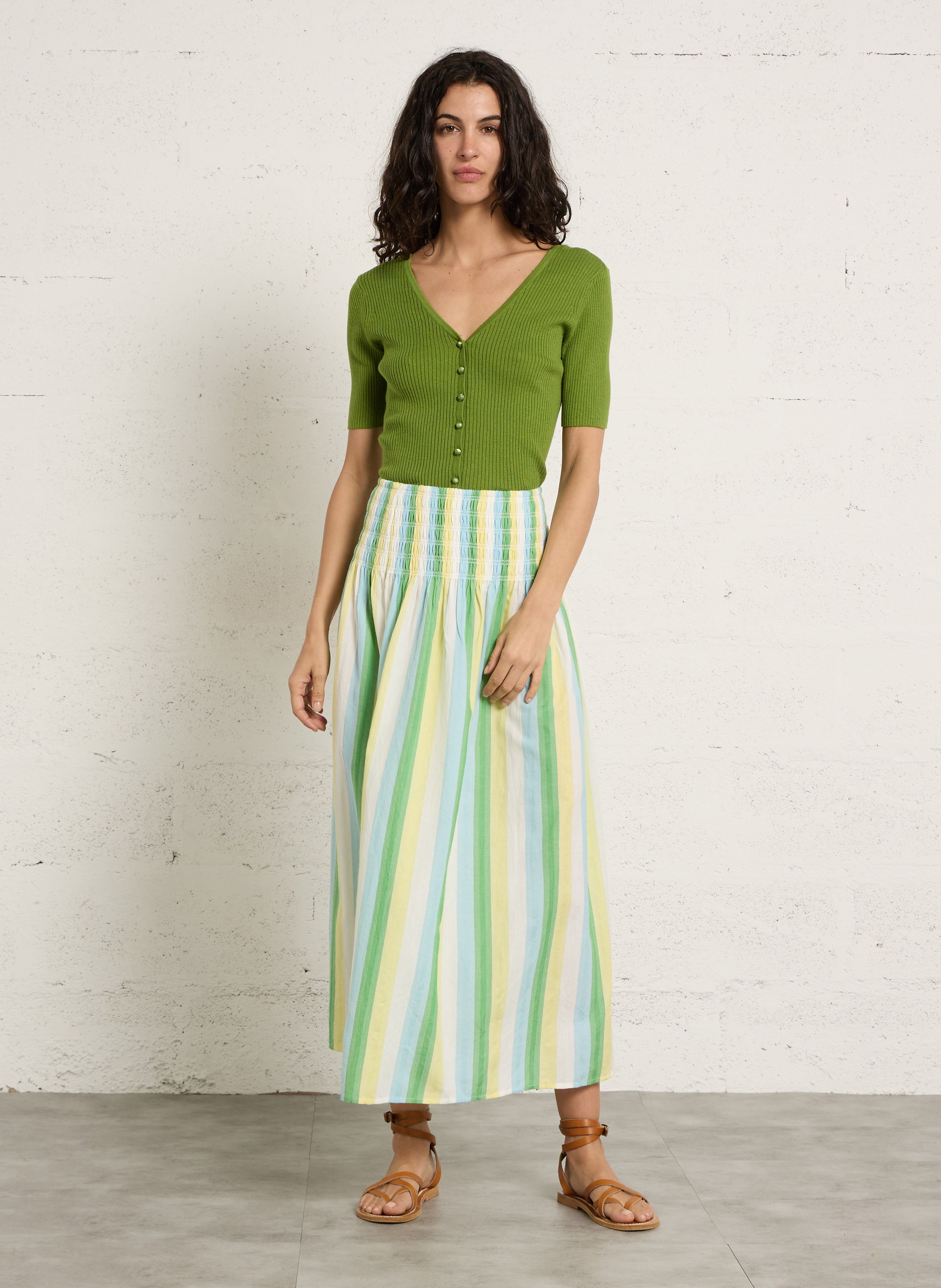 Pull moulant col V en coton mélangé PETITE MENDIGOTE Vert