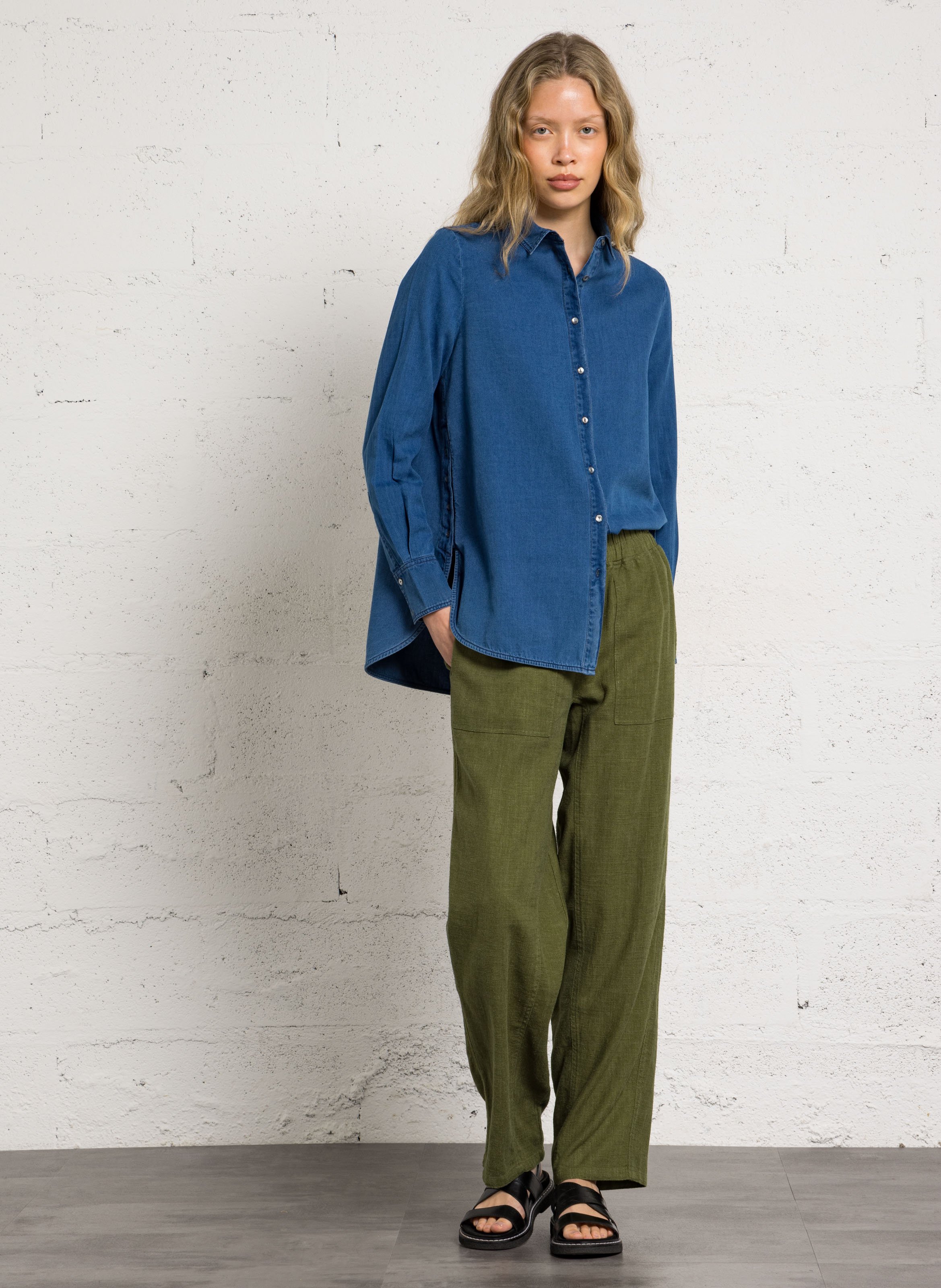 Hose aus Leinen und Baumwollmischung BELLA JONES Khaki