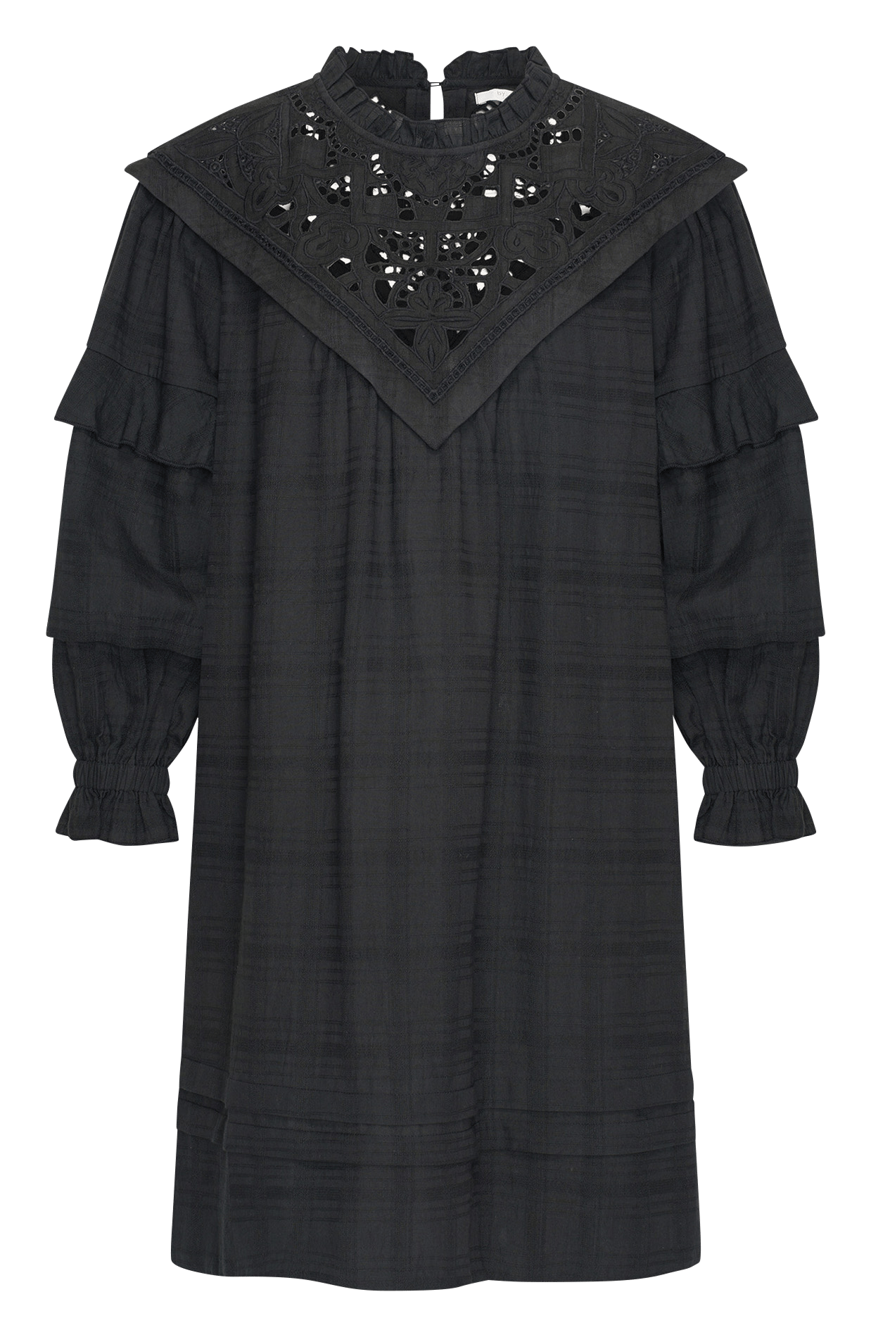 - Smalle strikschouderbandjes - Racerback - Wijd model - Fronsjes- 100% katoen- Gevoerd- Ruglengte: 94 cm. BY BAR Zwart