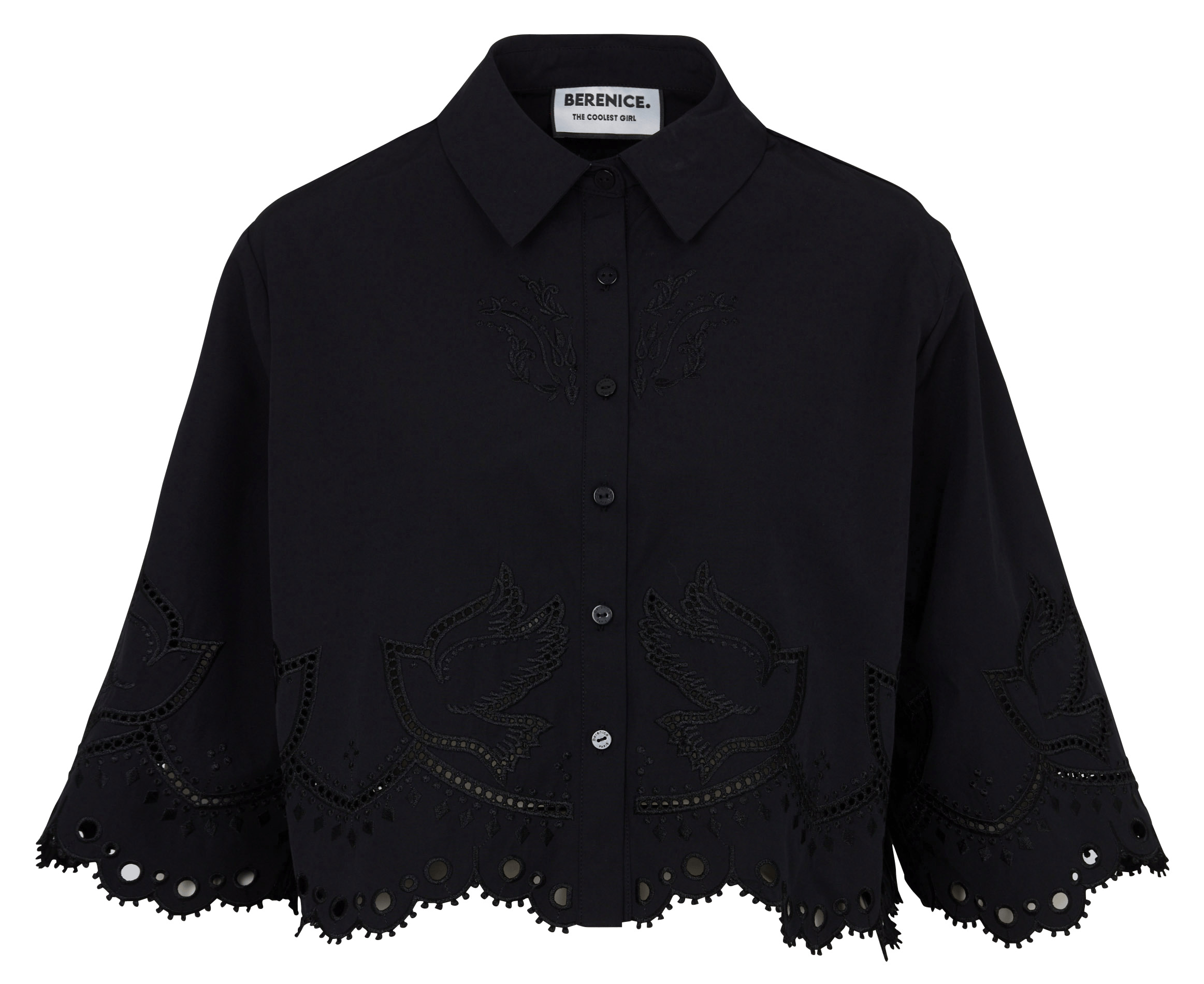 Chemise col classique brodée BERENICE Black