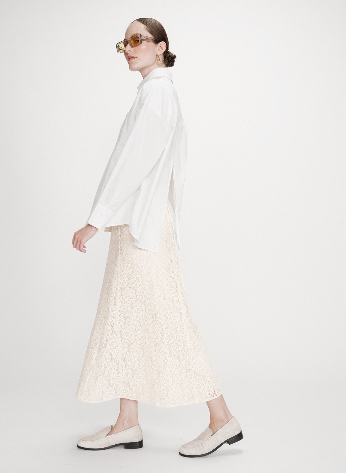 Flared long lace skirt GRACE ET MILA White