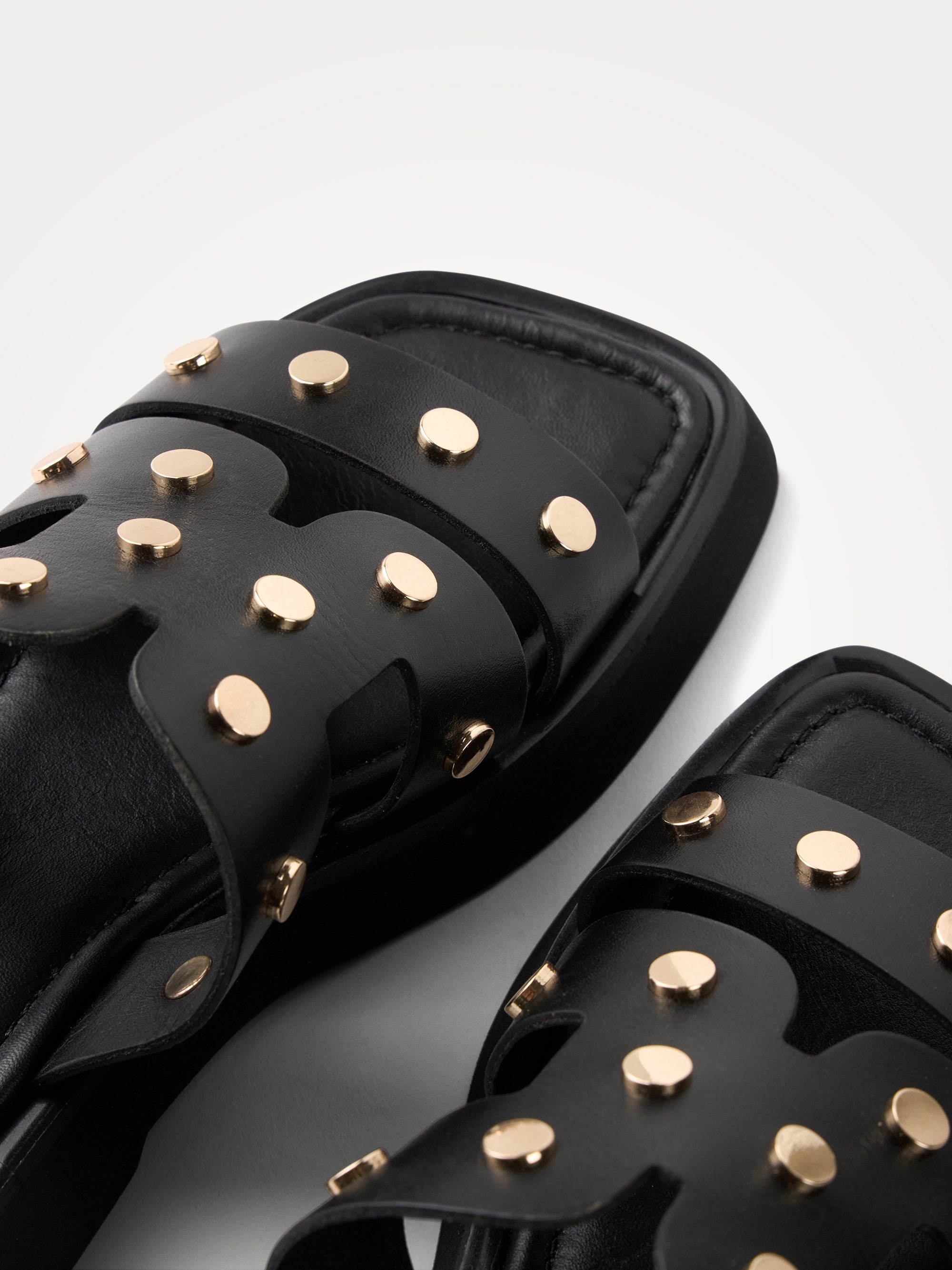 Flat leather mules with studded straps VANESSA WU Black