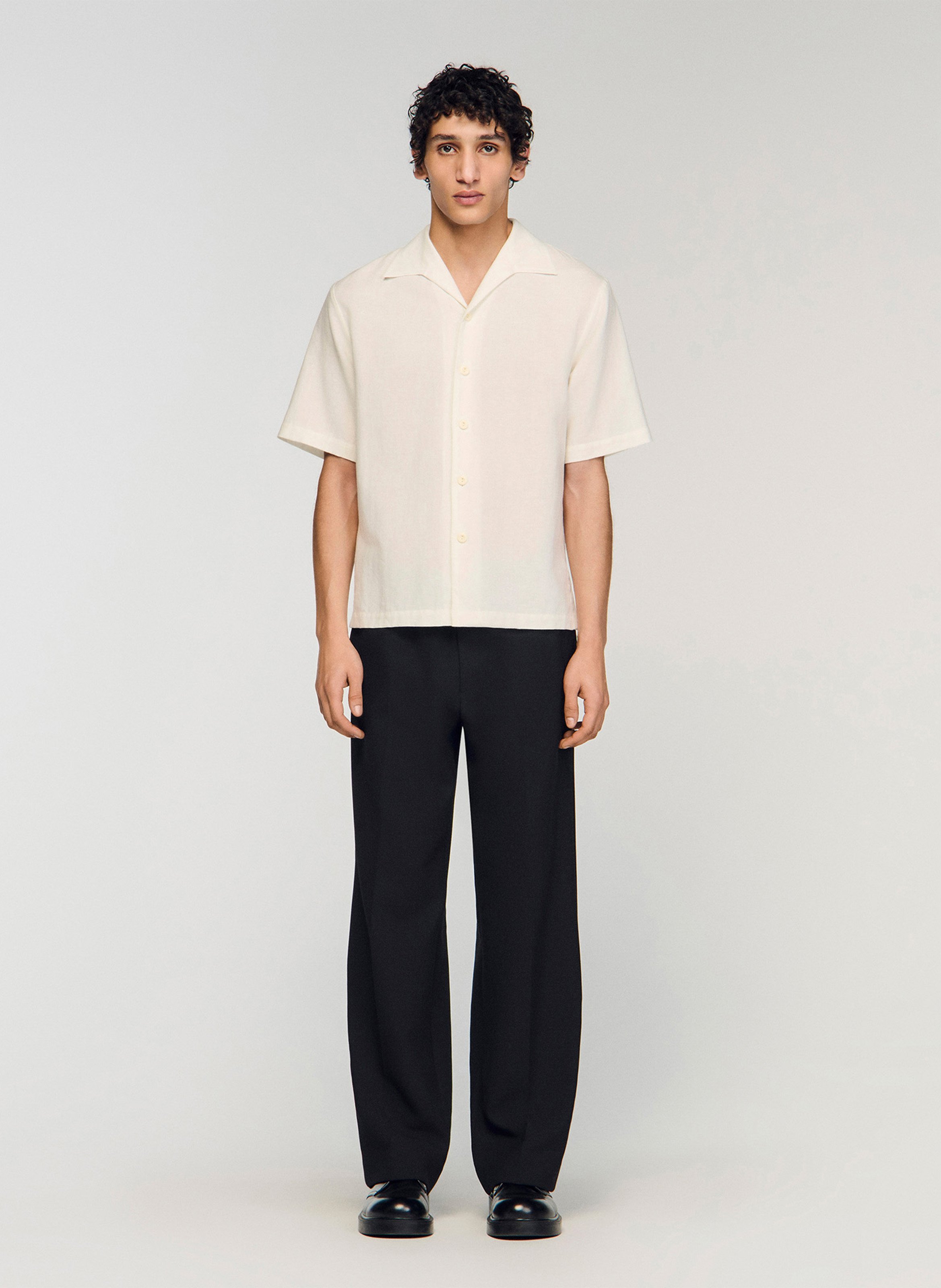 Cotton and linen shirt with classic collar SANDRO Beige