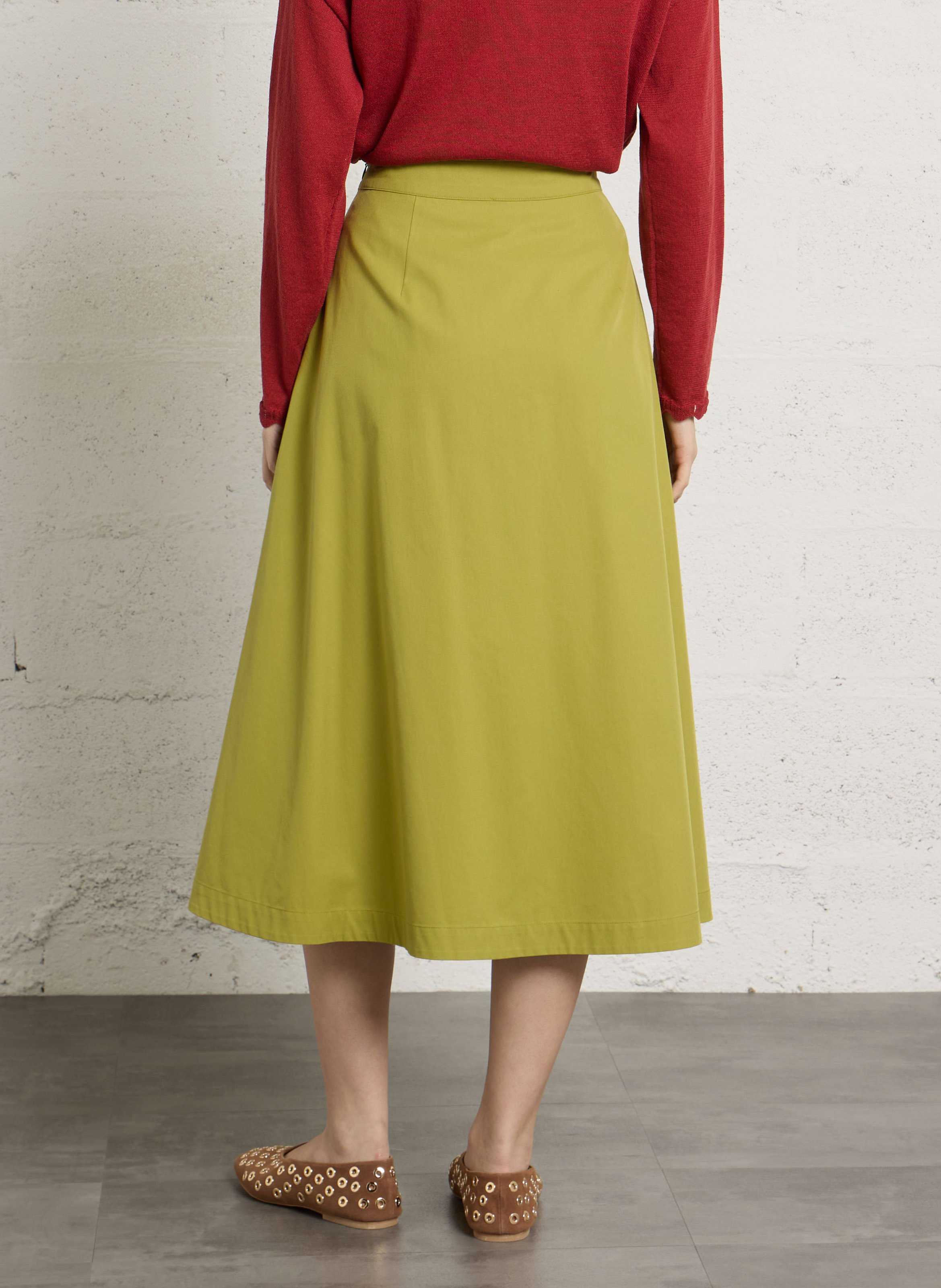 Pleated midi skirt in blended cotton. PETITE MENDIGOTE Green