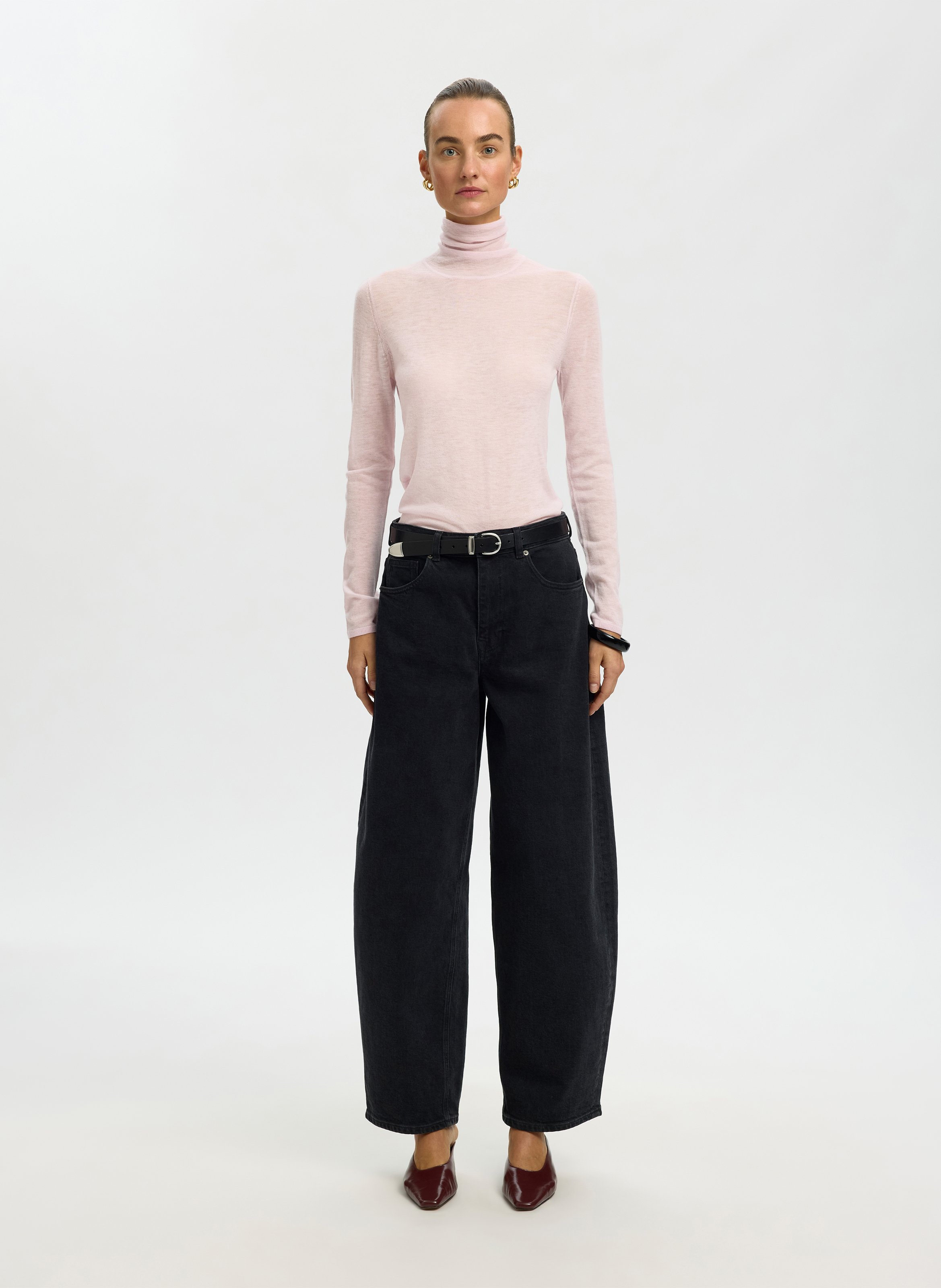 Tee-shirt col roulé uni en laine | Violet SELECTED Femme